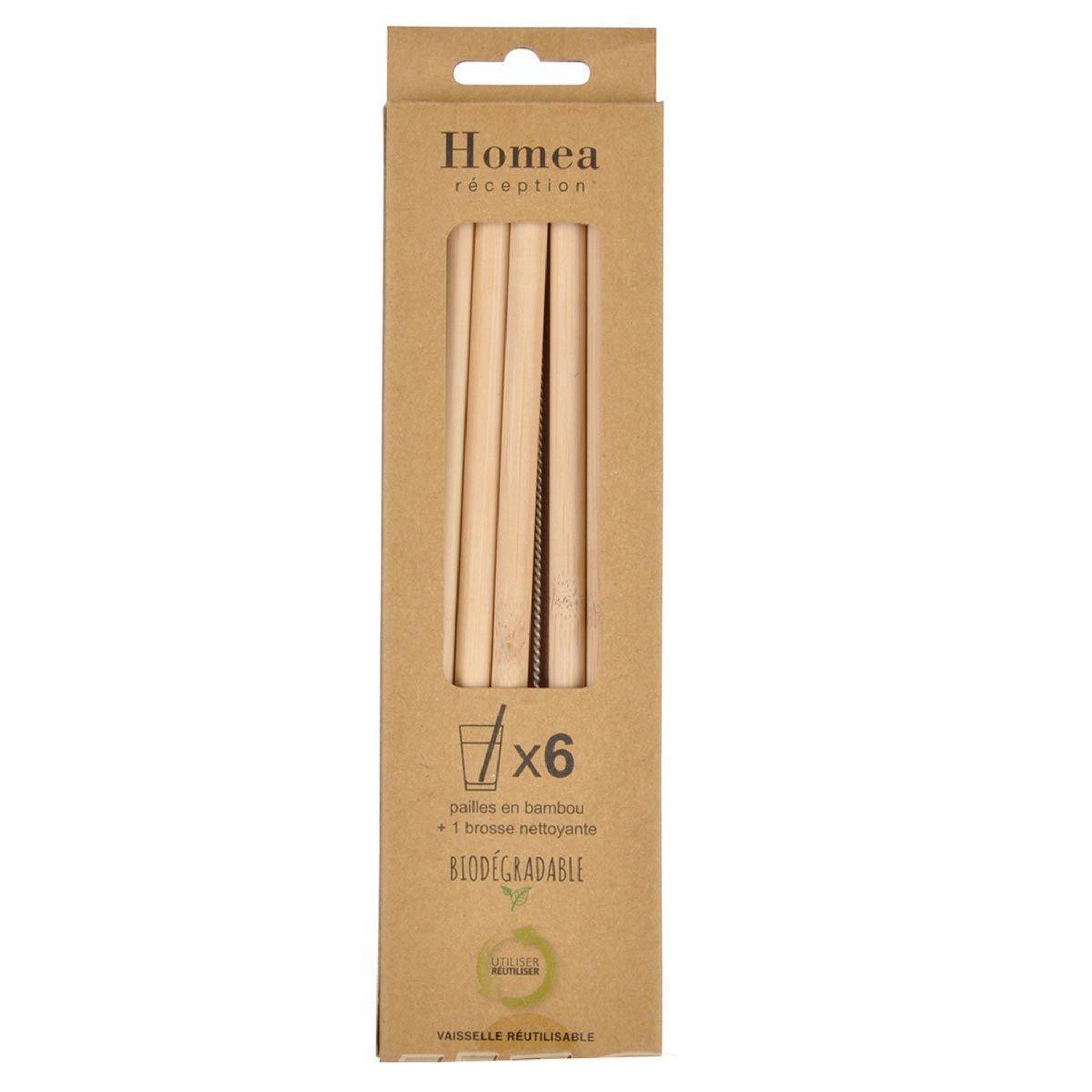 Voir la diapositive 2 : HOMEA Lot de 6 pailles avec brosse  bambou  20cm naturel