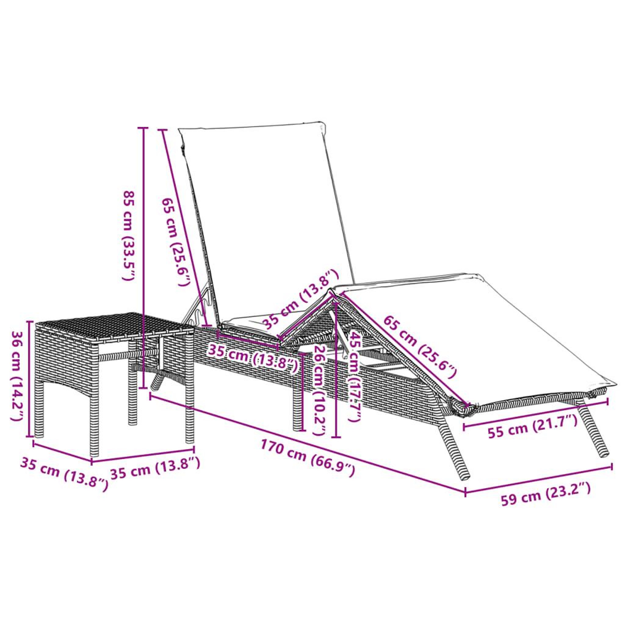 Voir la diapositive 6 : VIDAXL Chaises longues lot de 2 avec table marron resine tressee