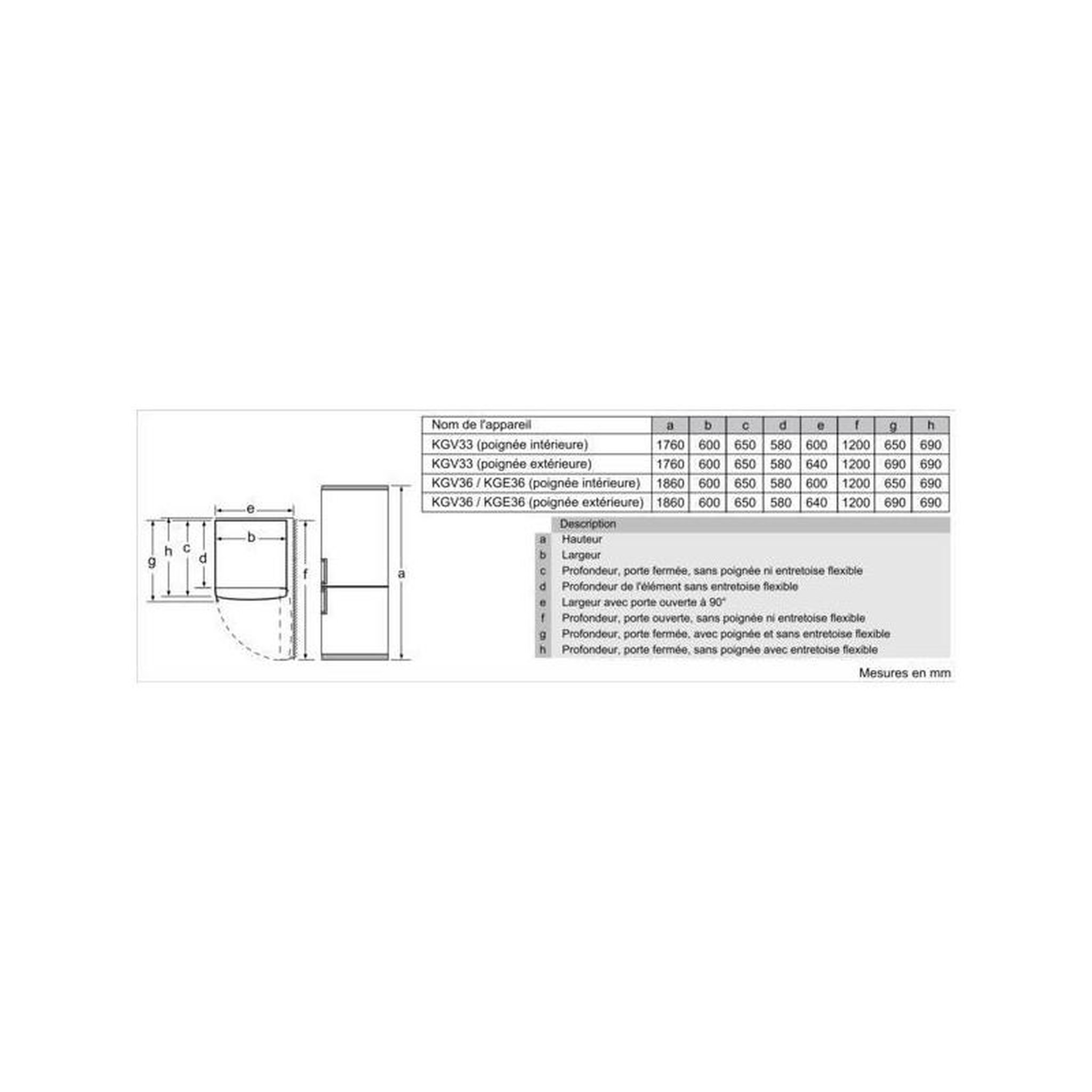 Voir la diapositive 4 : BOSCH Réfrigérateur combiné 60cm 308l lowfrost inox - KGV36VLEAS