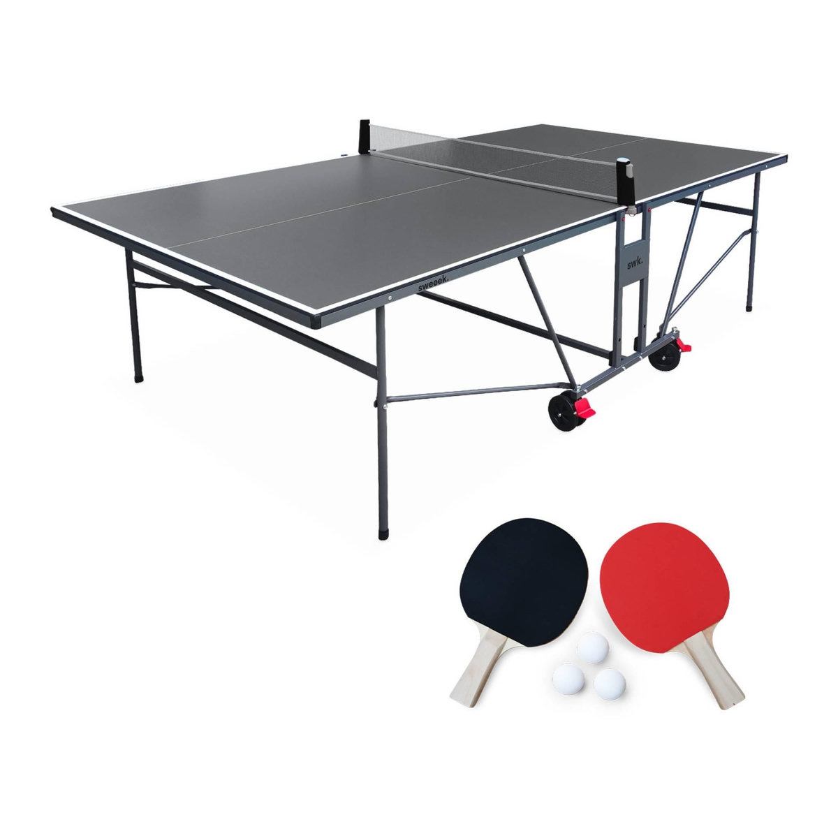 SWEEEK Table de ping pong INDOOR, avec 4 raquettes et 6 balles, pour utilisation intérieure, sport tennis de table