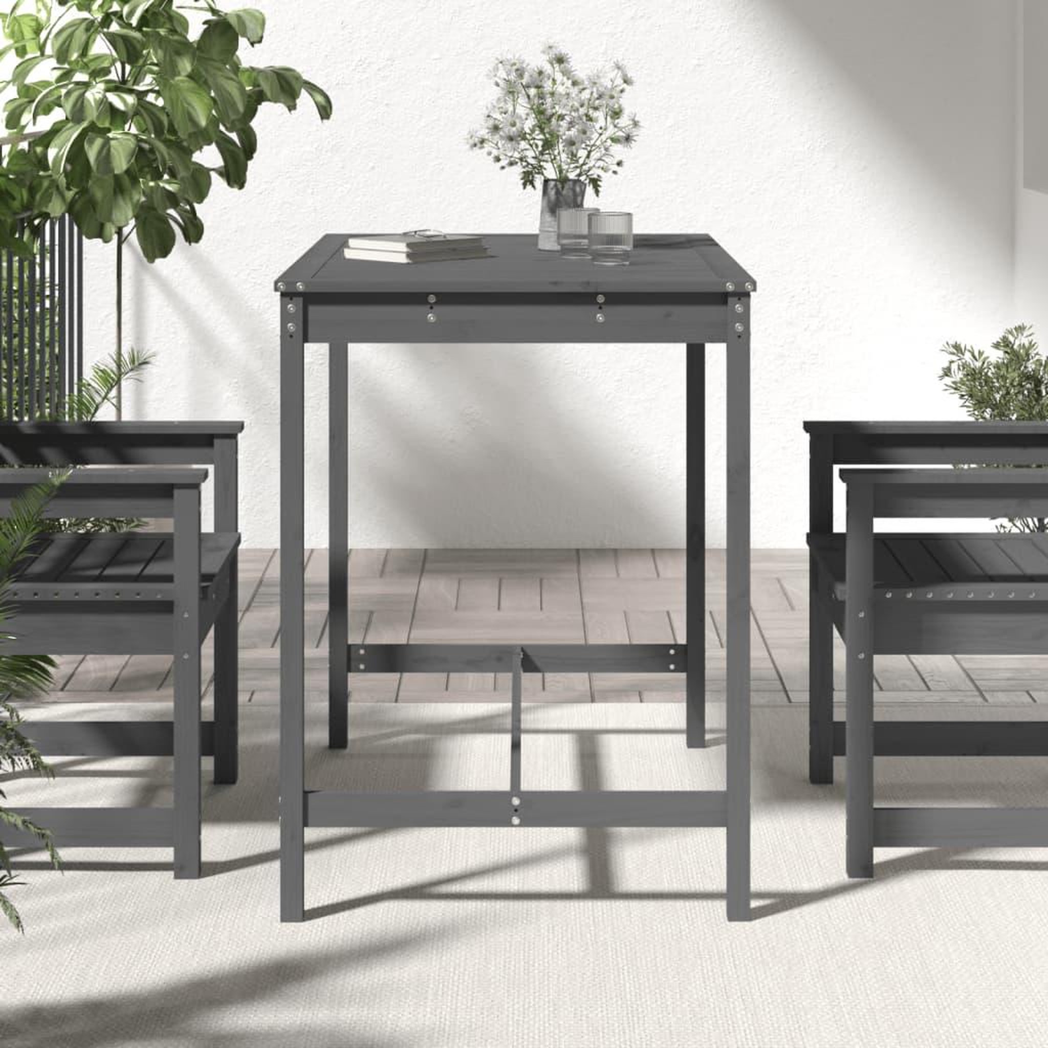 Voir la diapositive 3 : VIDAXL Table de jardin gris 121x82,5x110 cm bois massif de pin