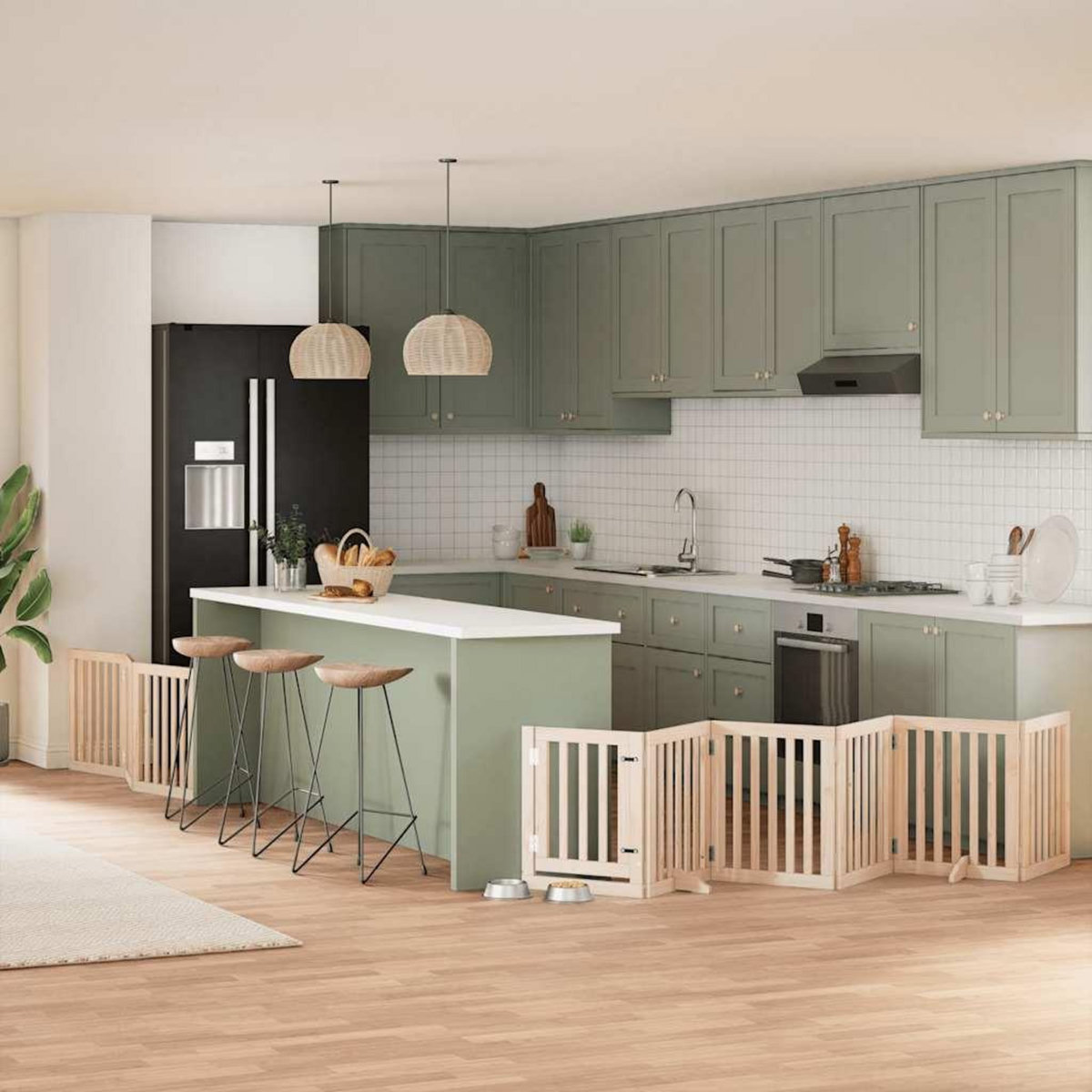 VIDAXL Barriere pour chiens avec porte pliable 9panneaux bois peuplier