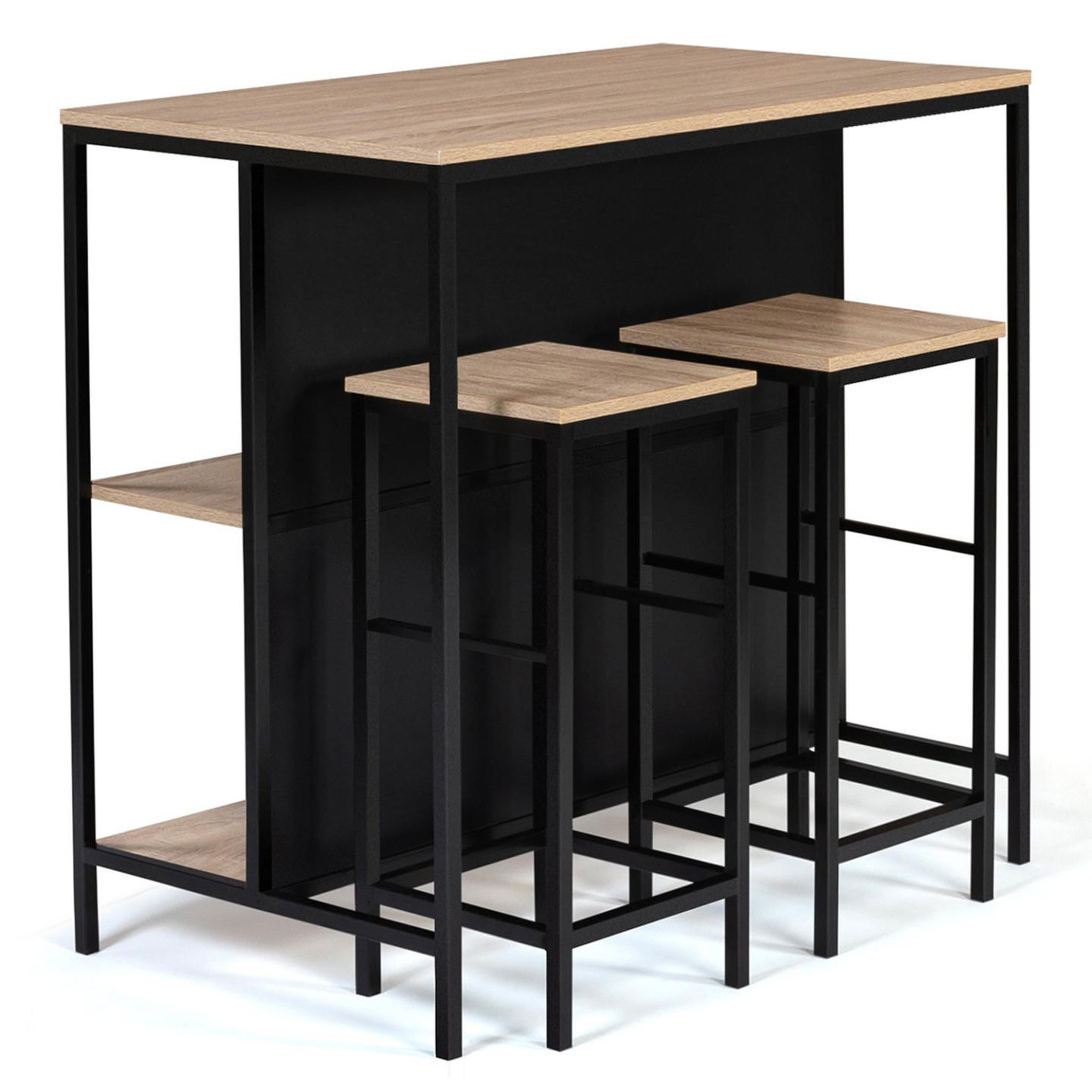 ID MARKET Ensemble table de bar îlot detroit et 2 tabourets design industriel