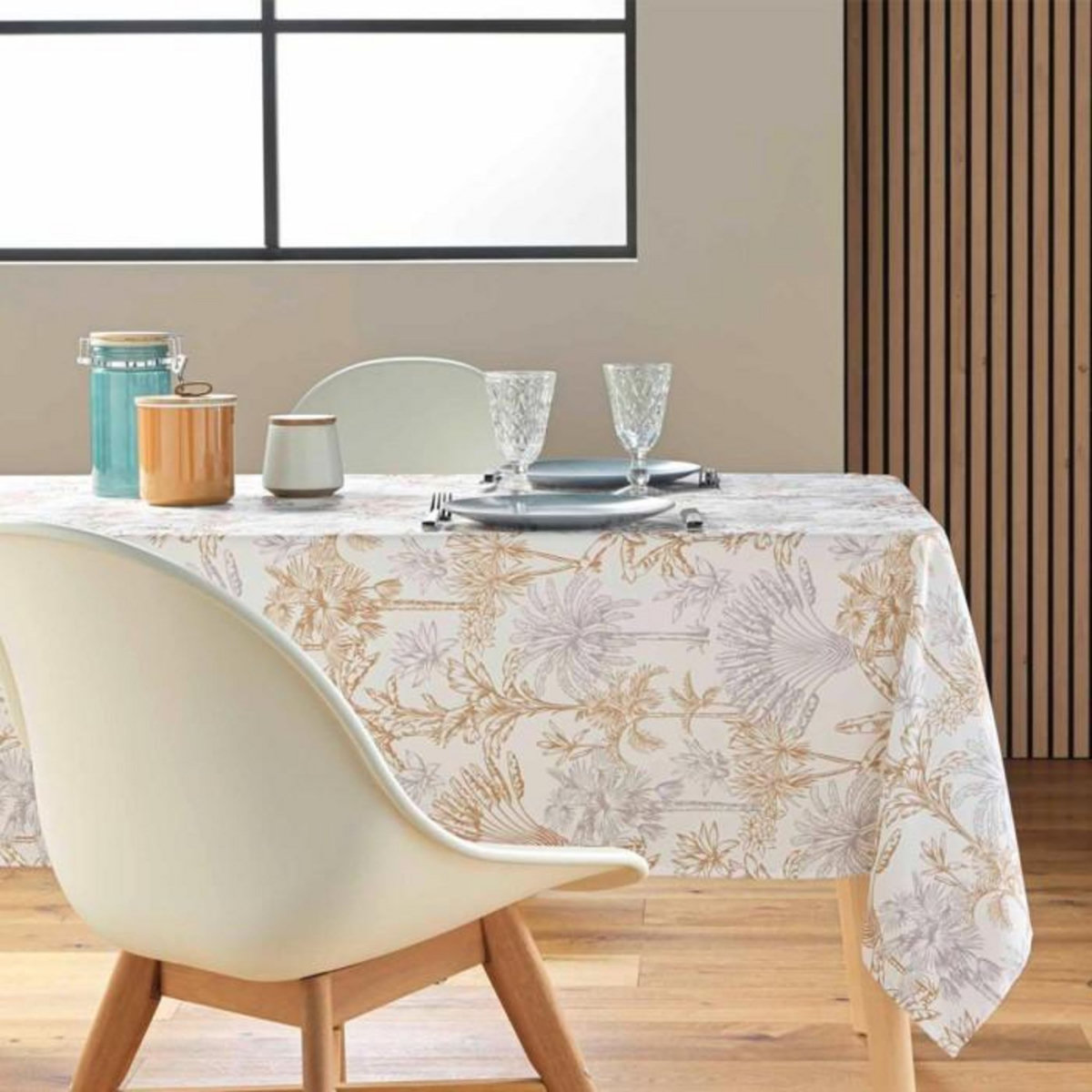 Paris Prix Nappe Antitache Imprimé  Canarie  145x240cm Naturel