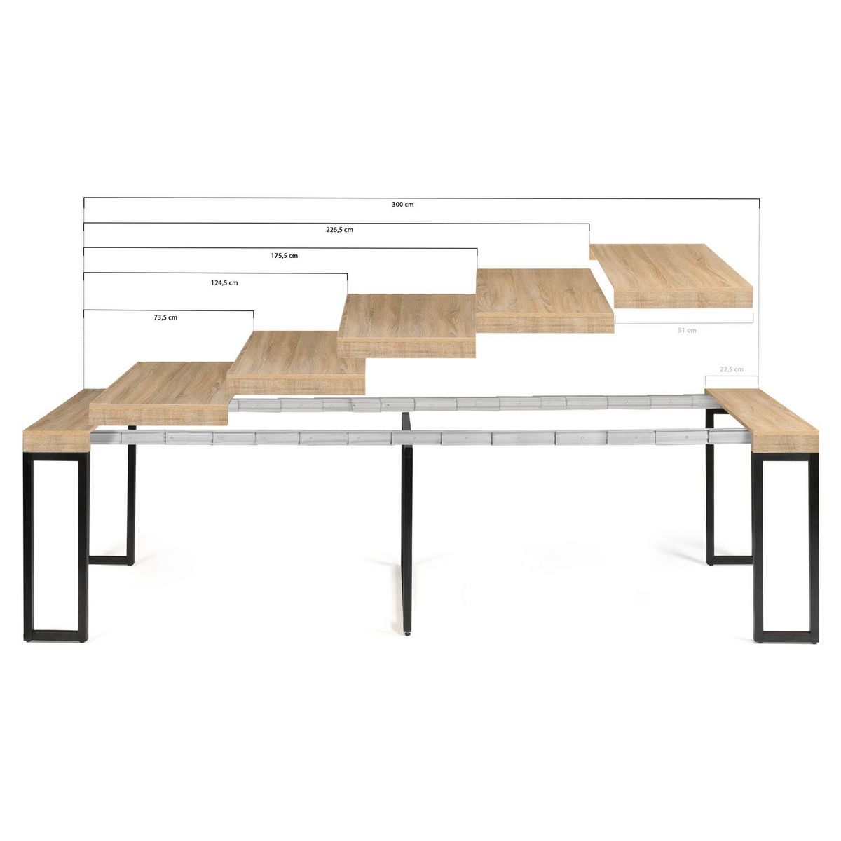 Table console extensible avec rallonges style industriel 45/300 cm HOUSTON  
