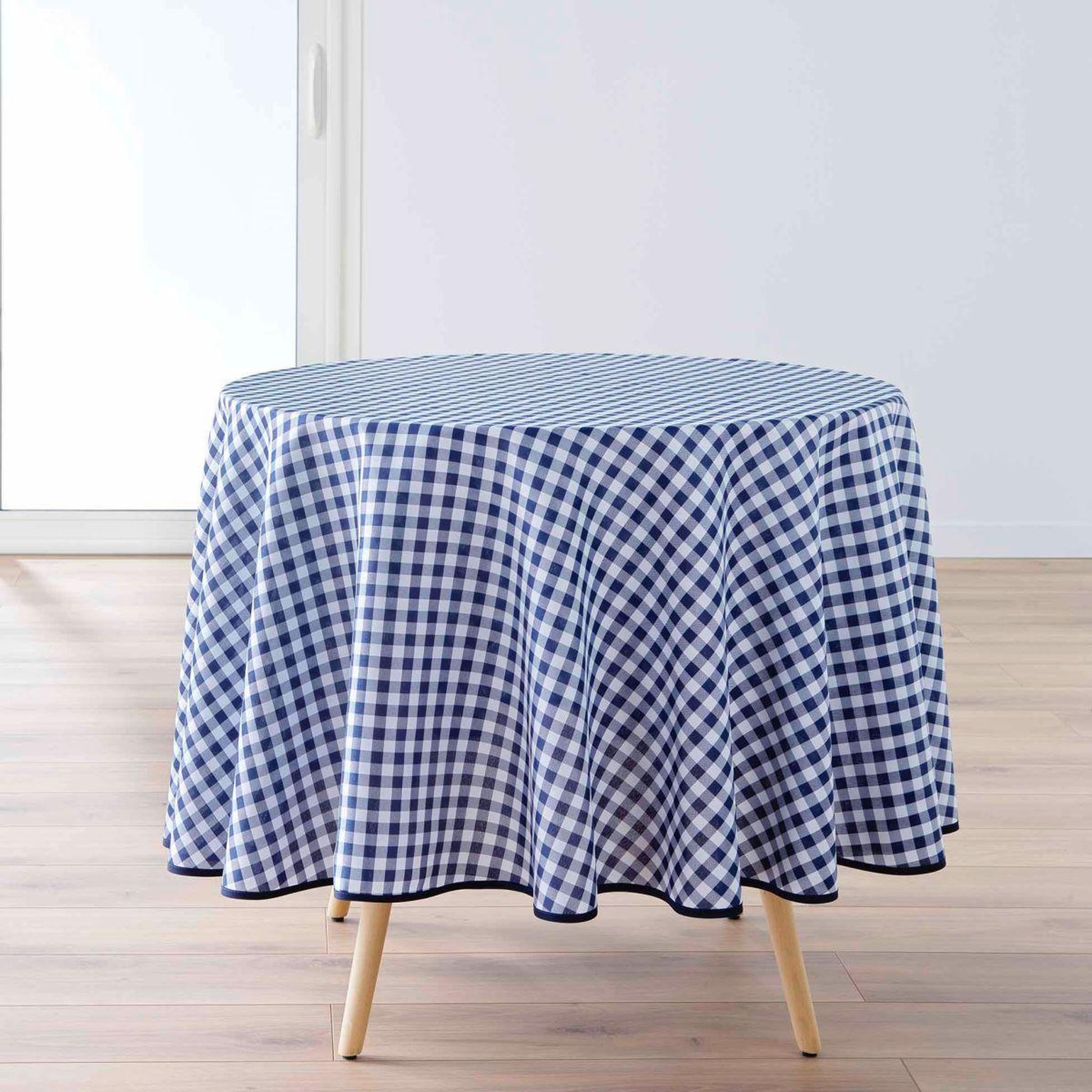 Douceur d'Intérieur Nappe ronde antitache imprimé  vichy  180cm bleu
