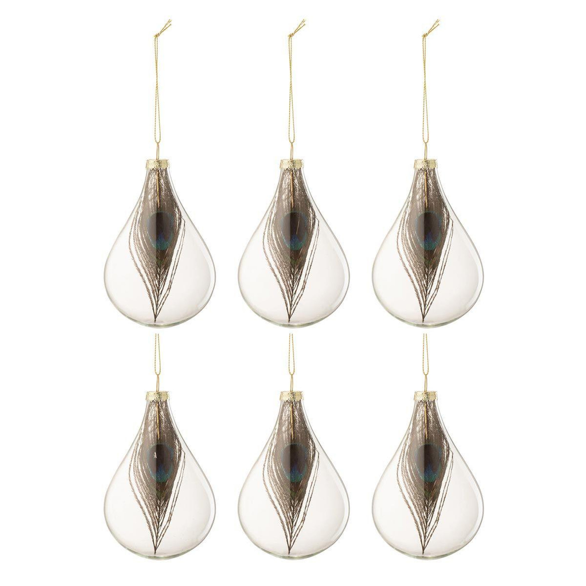 J-LINE Lot de 6 boules de noël  plumes  11cm transparent