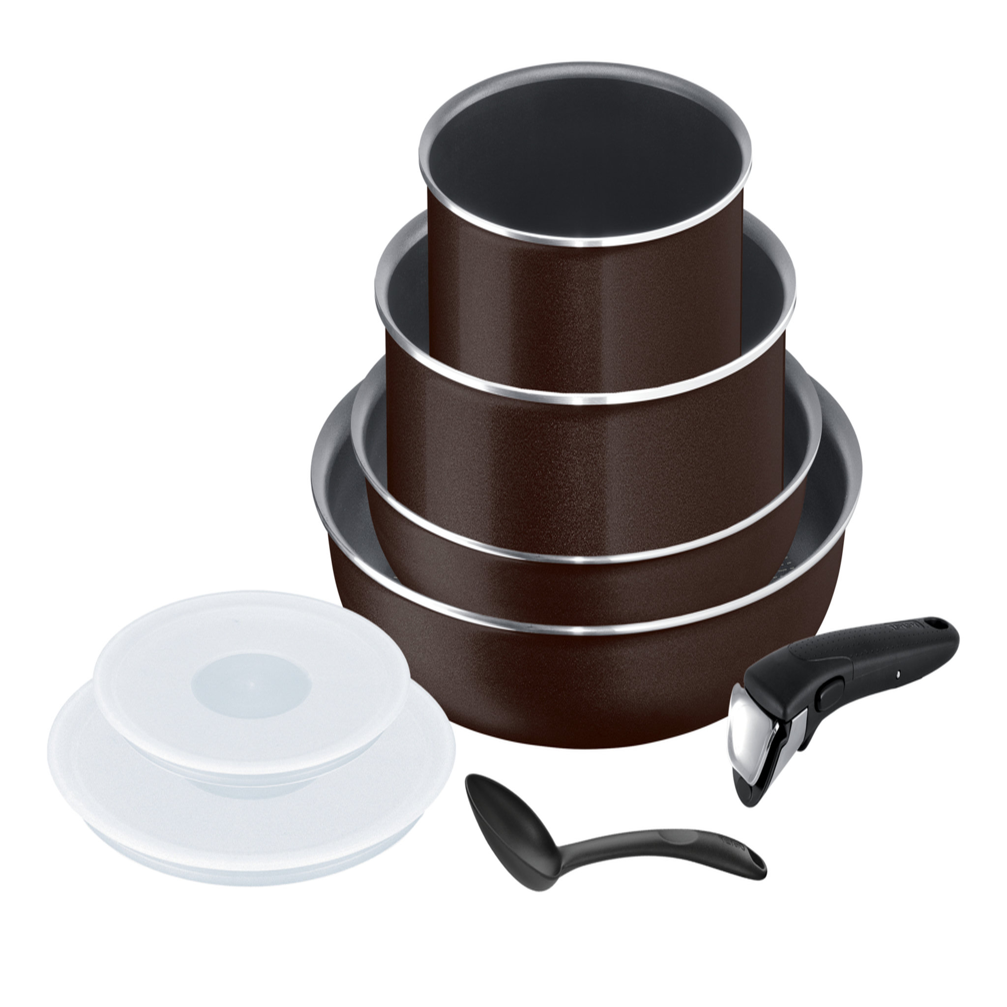 Voir la diapositive 1 : TEFAL Batterie de cuisine 8 pièces INGENIO ESSENTIAL Black Coffee pailleté 