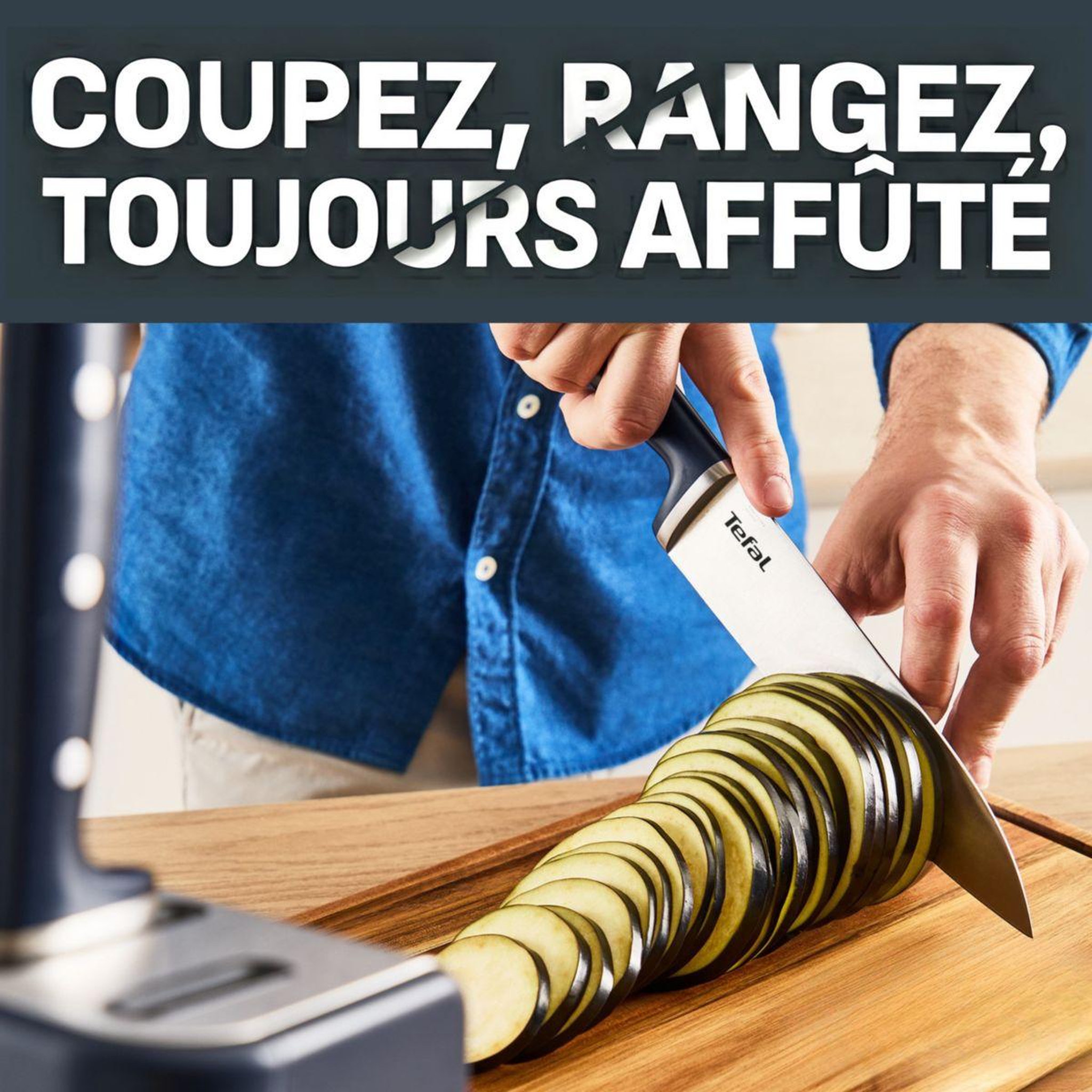 Voir la diapositive 3 : TEFAL Couteau chef EverSharp Pro 16.5cm avec aiguiseur