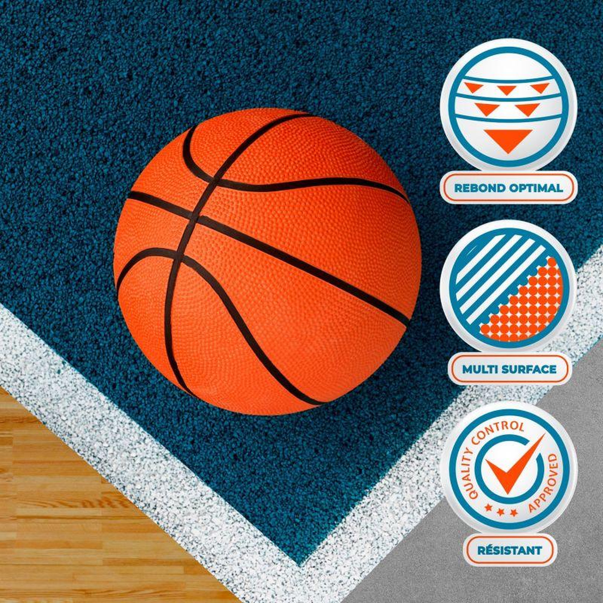 Voir la diapositive 3 : BUMBER Ballon de basket orange taille 7 (24,5cm) BRONX Usage intérieur/extérieur et Anti-dérapant