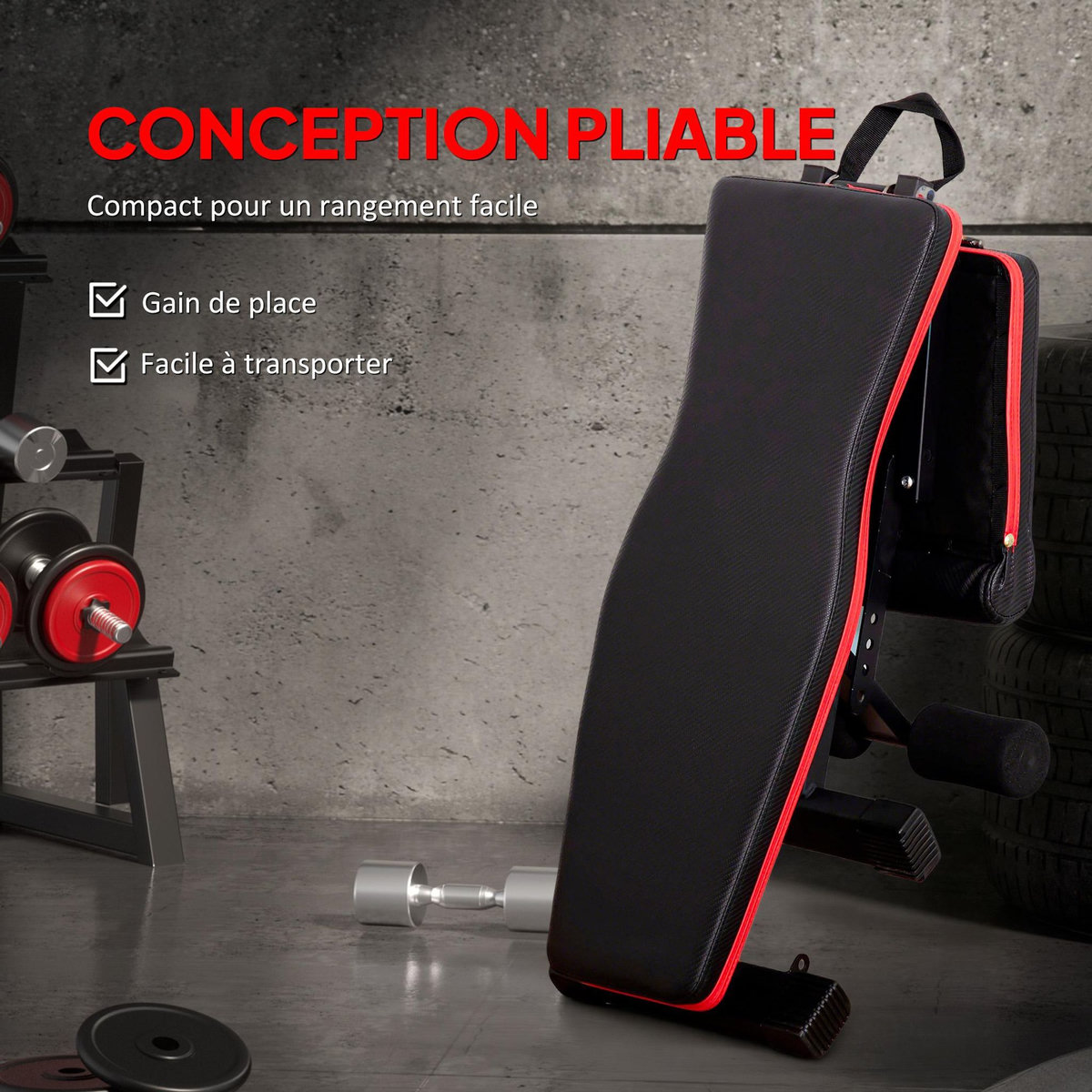 HOMCOM Banc de musculation pliable réglable 2 bandes de résistance incluses max. 120Kg