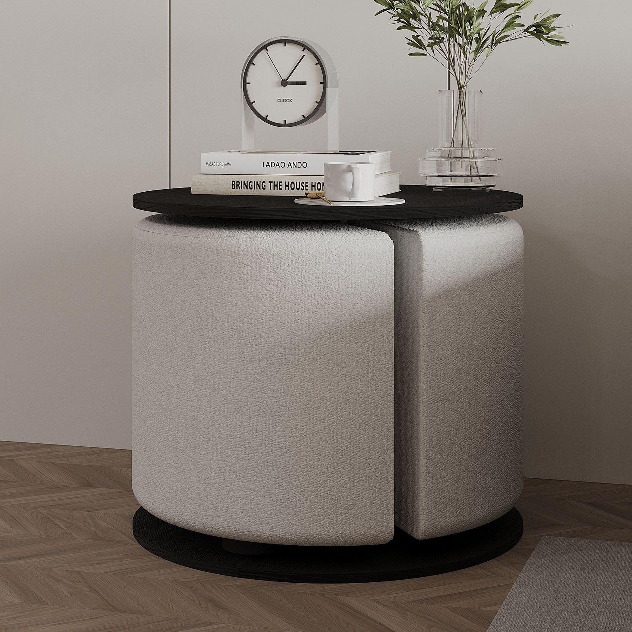 Voir la diapositive 3 : Habitat et Jardin Table d'appoint avec pouf en bois  vexana  - 43 x 43 x 47 cm - noir
