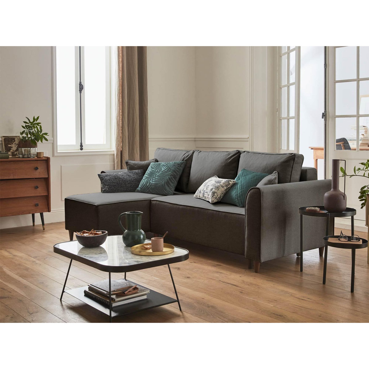BEST MOBILIER Saphir - canapé d'angle réversible 4 places - convertible - avec coffre - en tissu
