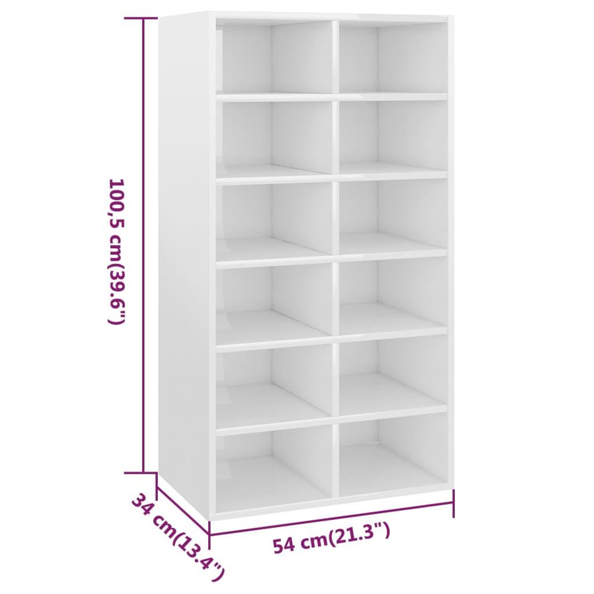 Voir la diapositive 6 : VIDAXL Etagere a chaussures Blanc brillant 54x34x100,5 cm