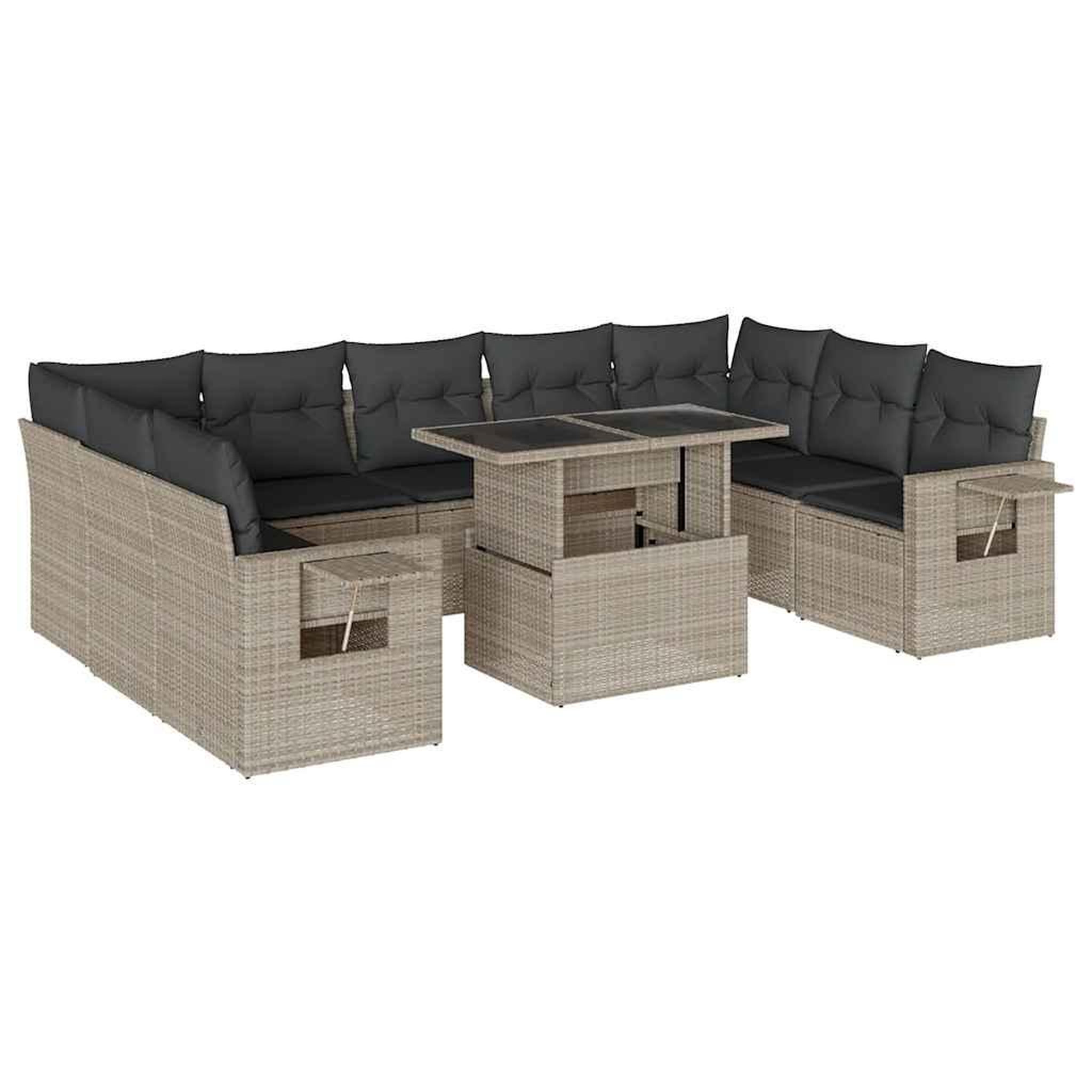 Voir la diapositive 2 : VIDAXL Salon de jardin avec coussins 10 pcs gris clair resine tressee