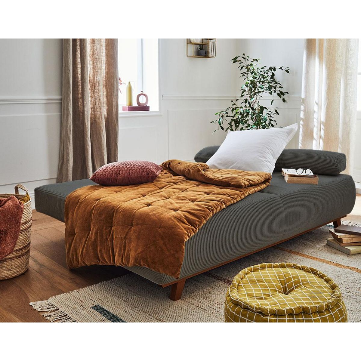 BEST MOBILIER Cristal - canapé 3 places - convertible avec coffre - en velours côtelé