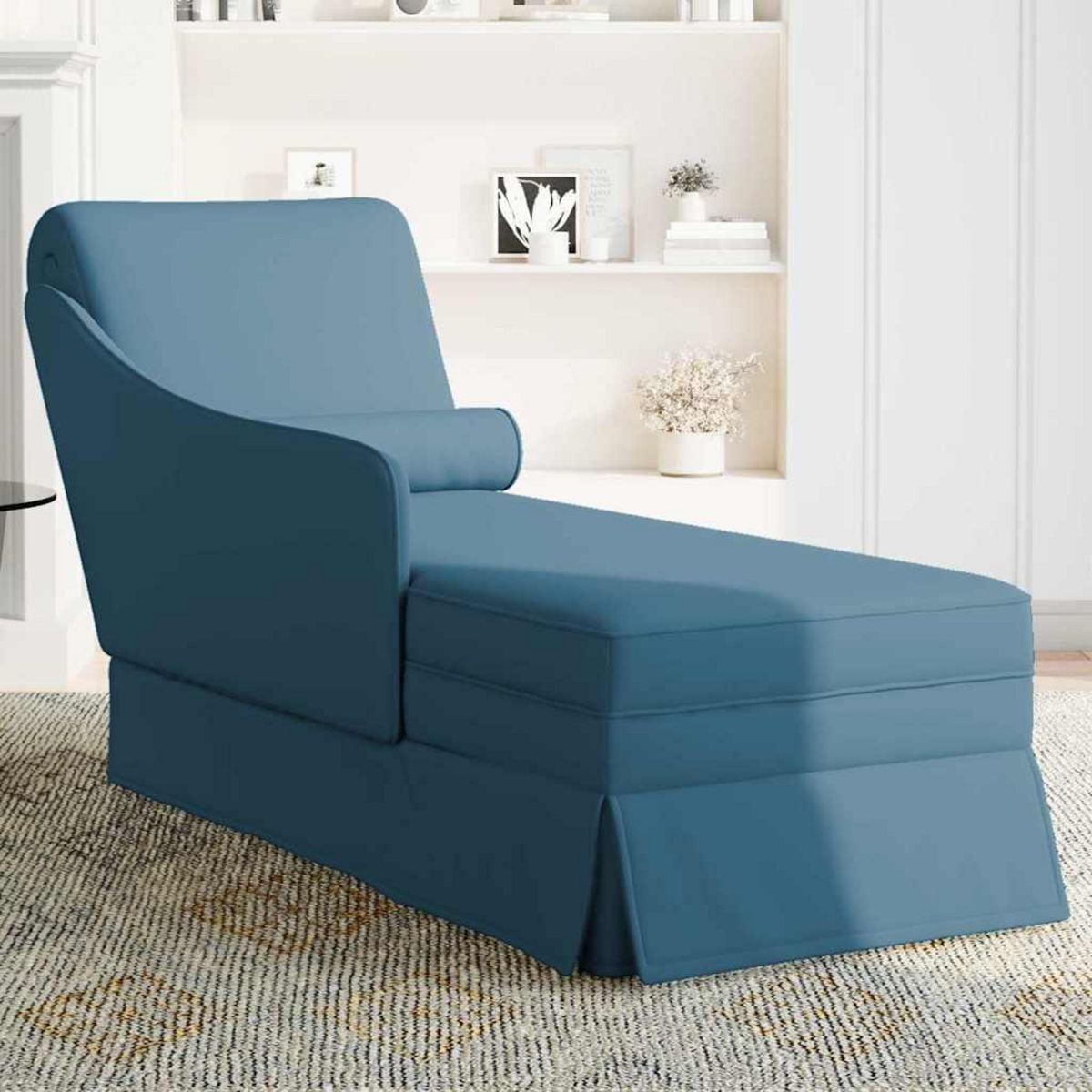 VIDAXL Fauteuil long avec traversin et accoudoir droit bleu velours