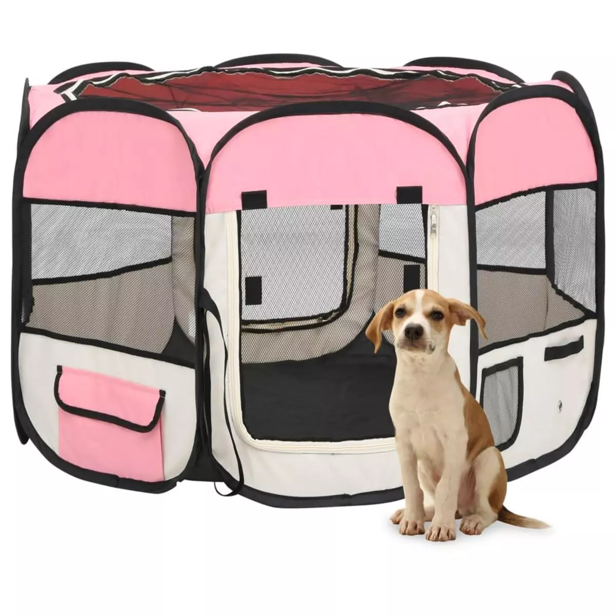 VIDAXL Parc pour chiens pliable avec sac de transport Rose 90x90x58 cm