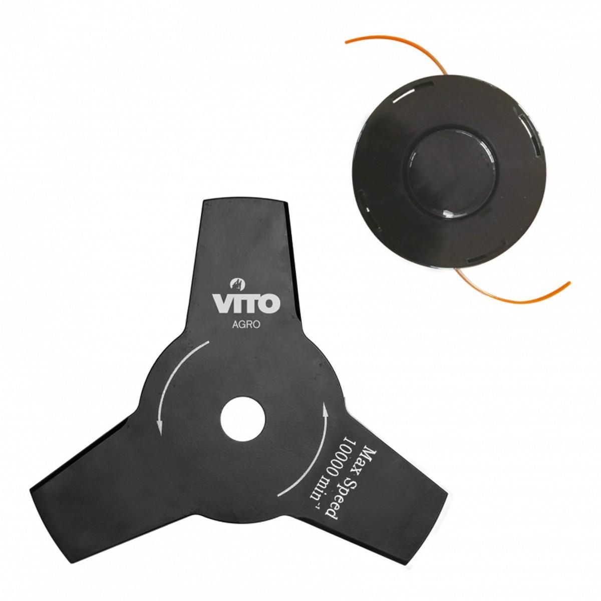 VITO Garden Débroussailleuse Thermique 42 Cm3 Moteur 2T 2,4CV  Harnais + Lame 3 dents Ø 25.5 cm + Fil nylon Ø 2.4 mm VITO