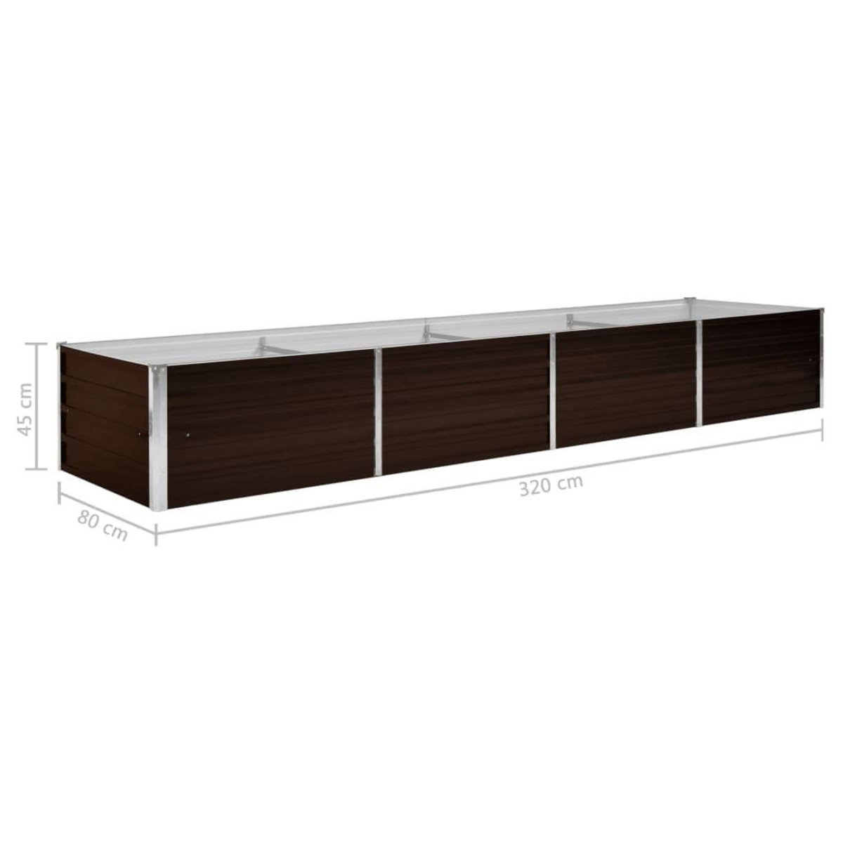 VIDAXL Lit sureleve de jardin Marron 320x80x45 cm Acier galvanise
