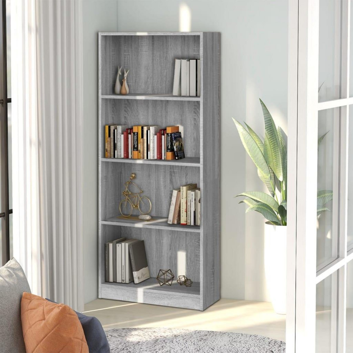 VIDAXL Bibliotheque 4 niveaux Sonoma gris 60x24x142 cm