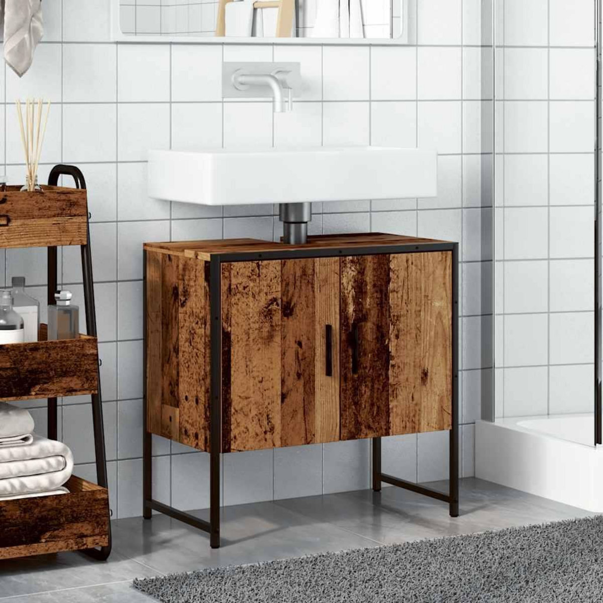 VIDAXL Armoire lavabo de salle de bain vieux bois 60x33x60 cm