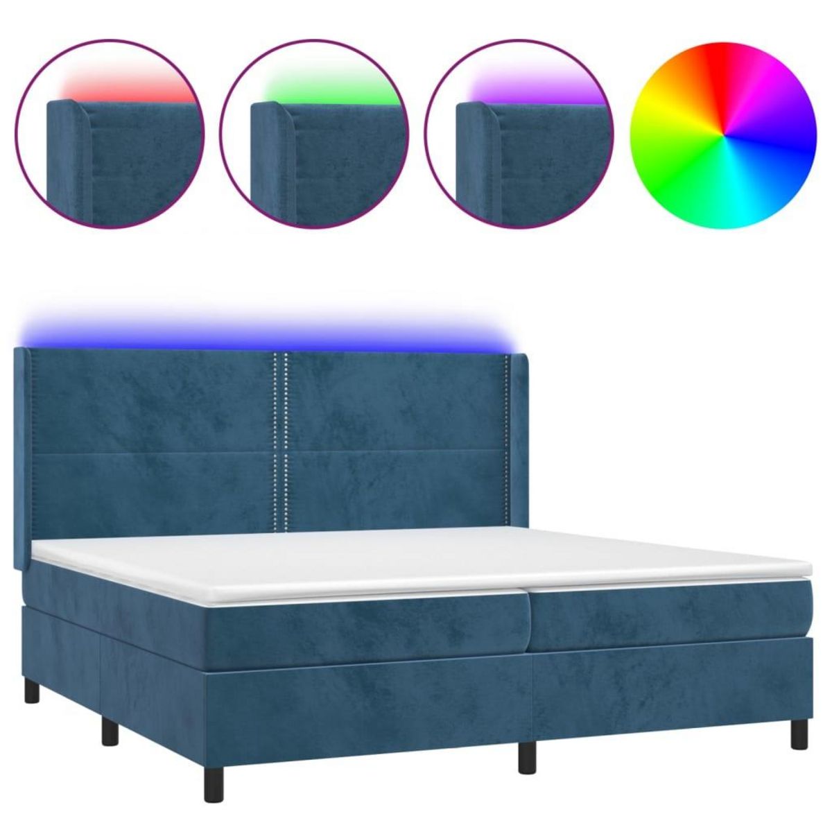 VIDAXL Sommier a lattes de lit matelas et LED Bleu fonce 200x200 cm
