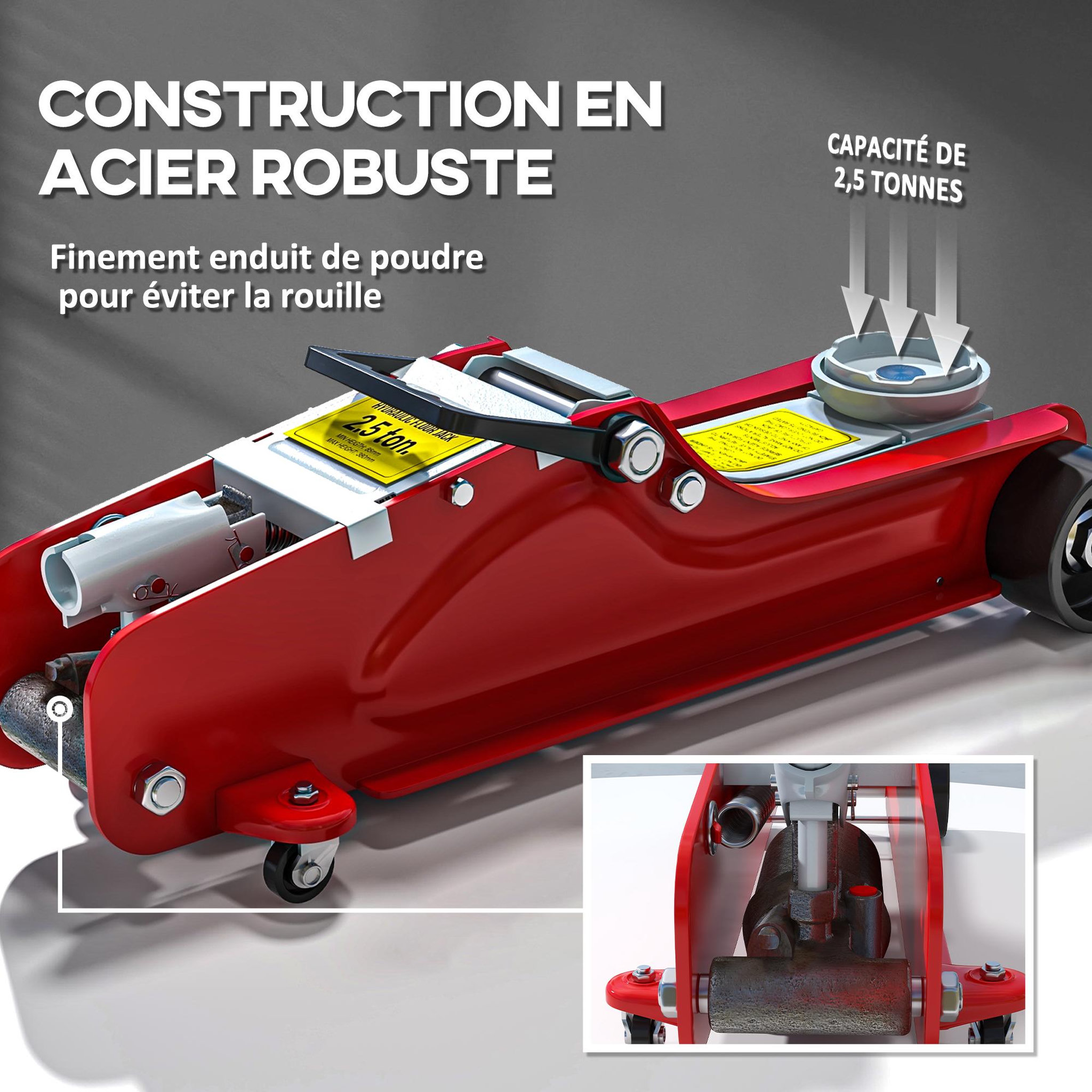 Voir la diapositive 5 : HOMCOM Cric de levage hydraulique - cric de levage réglable 8-38 cm métal rouge noir