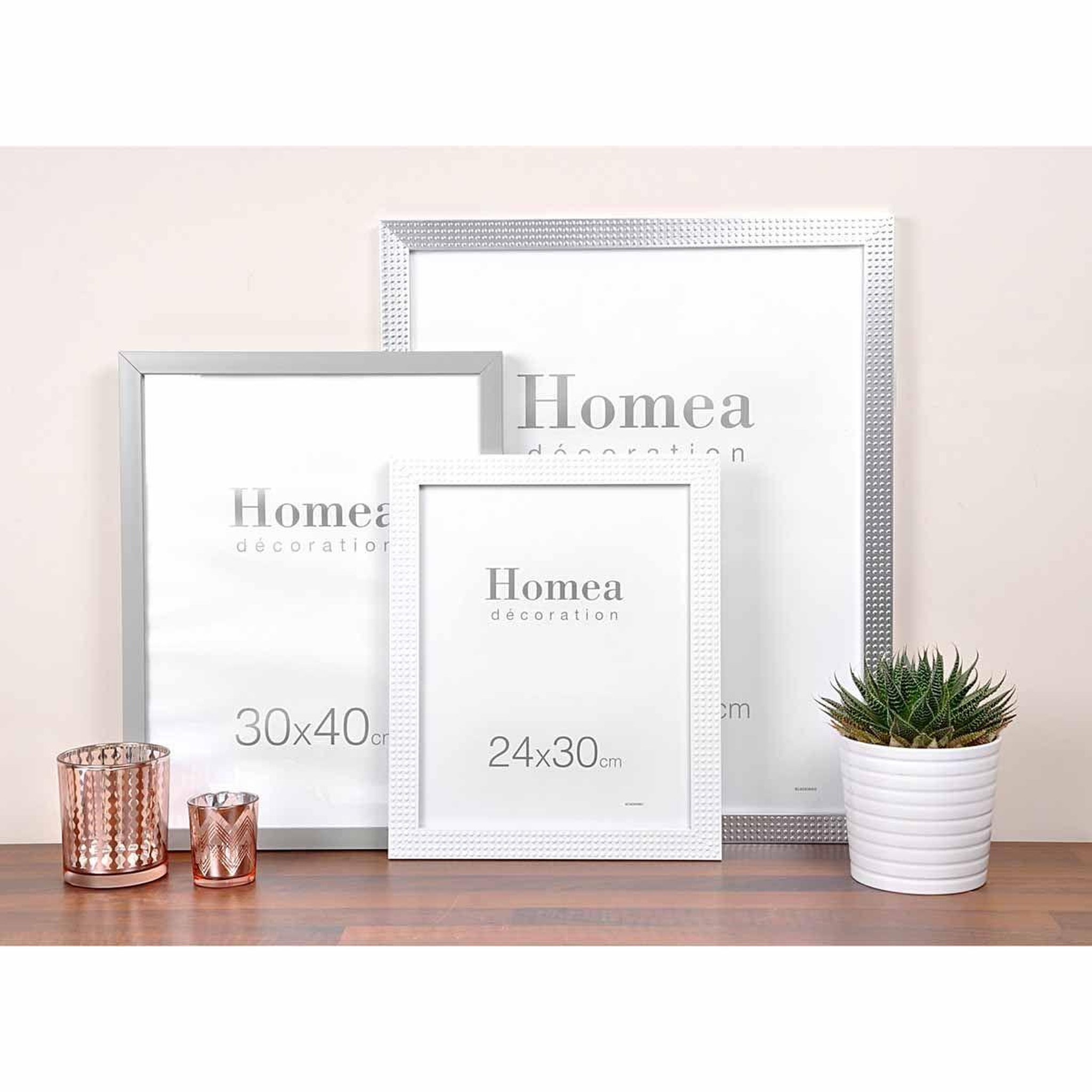 Voir la diapositive 2 : HOMEA Cadre Photo Déco  Esprit Matière  24x30cm Blanc