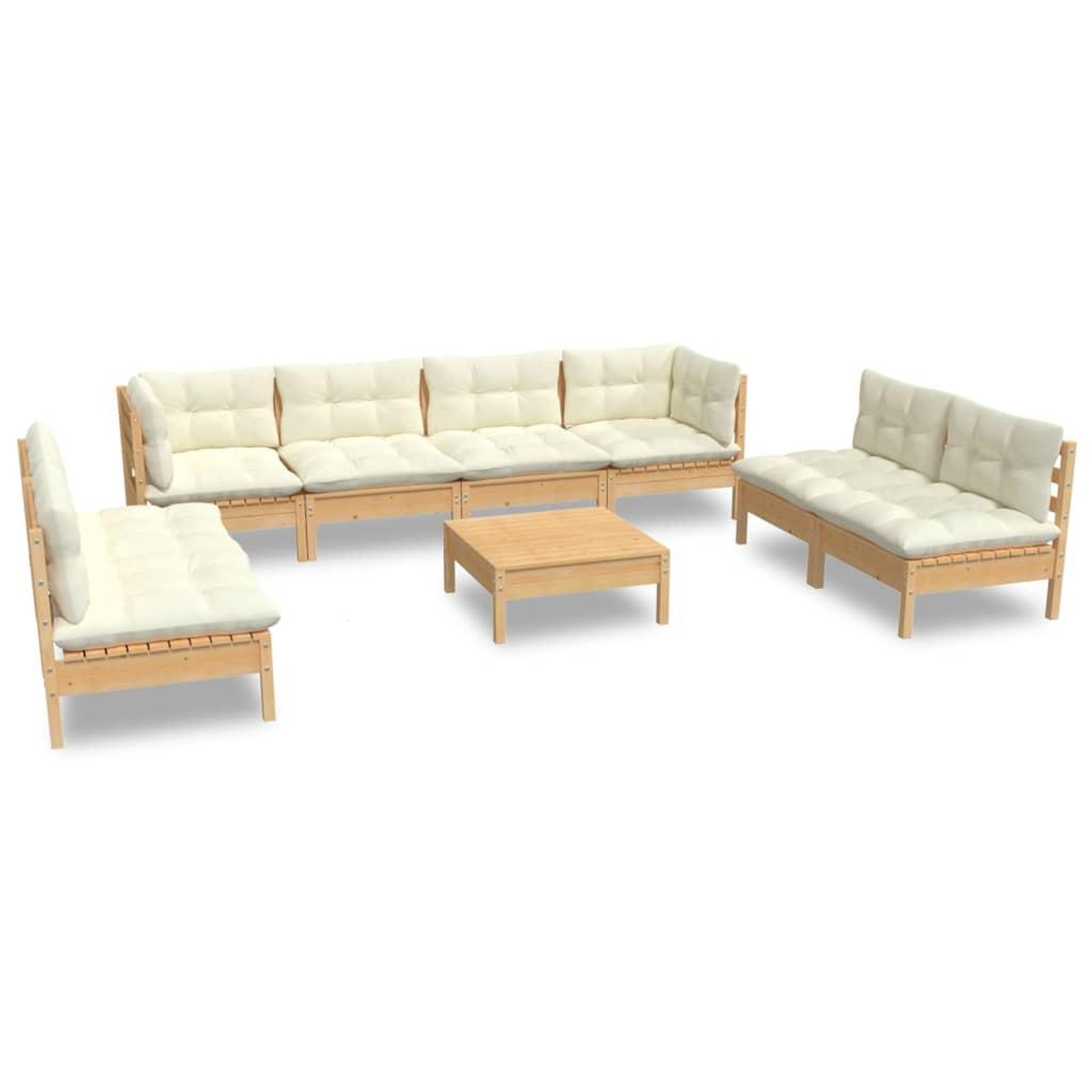 Voir la diapositive 2 : VIDAXL Salon de jardin 9 pcs avec coussins creme bois de pin massif