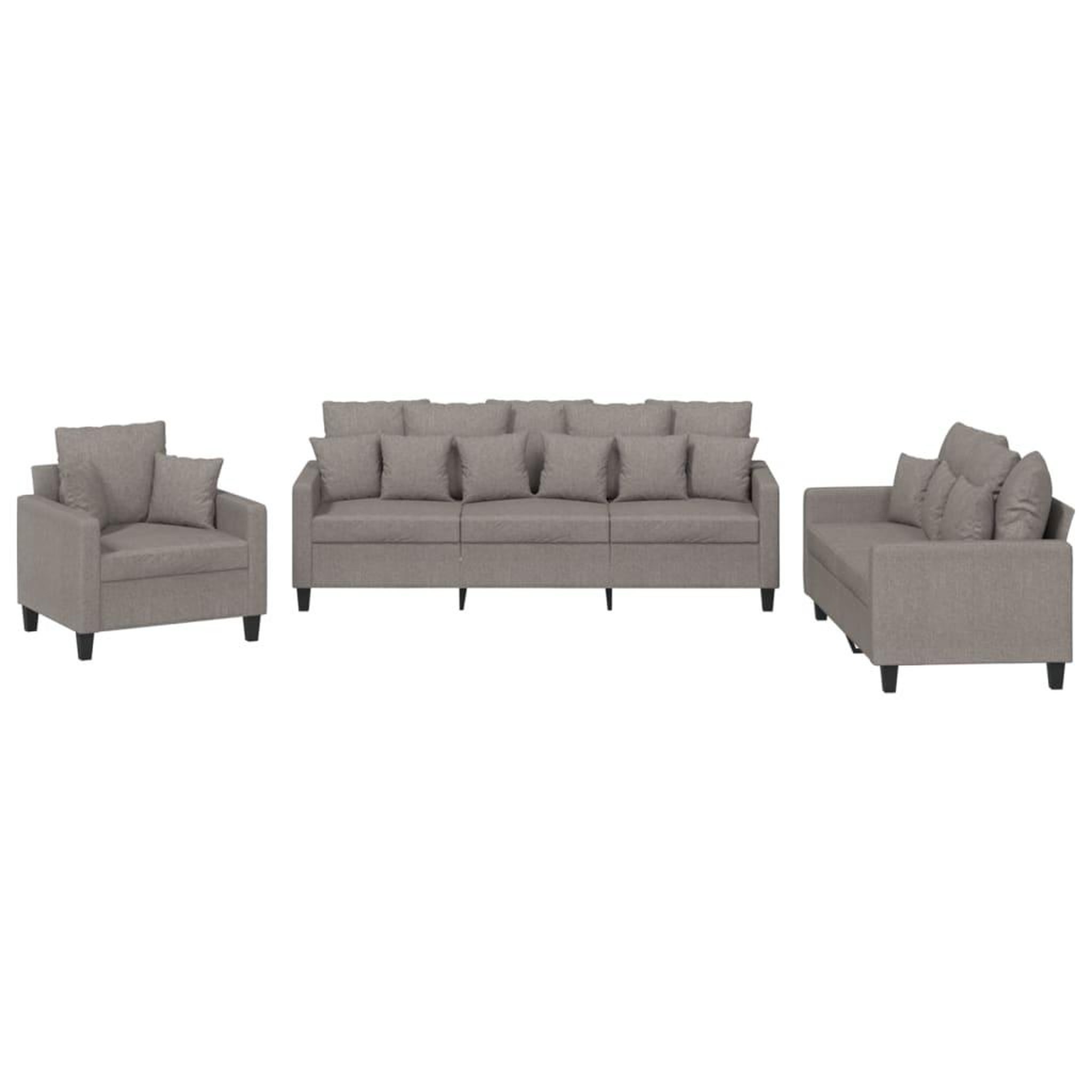 Voir la diapositive 2 : VIDAXL Ensemble de canapes 3 pcs avec coussins taupe tissu