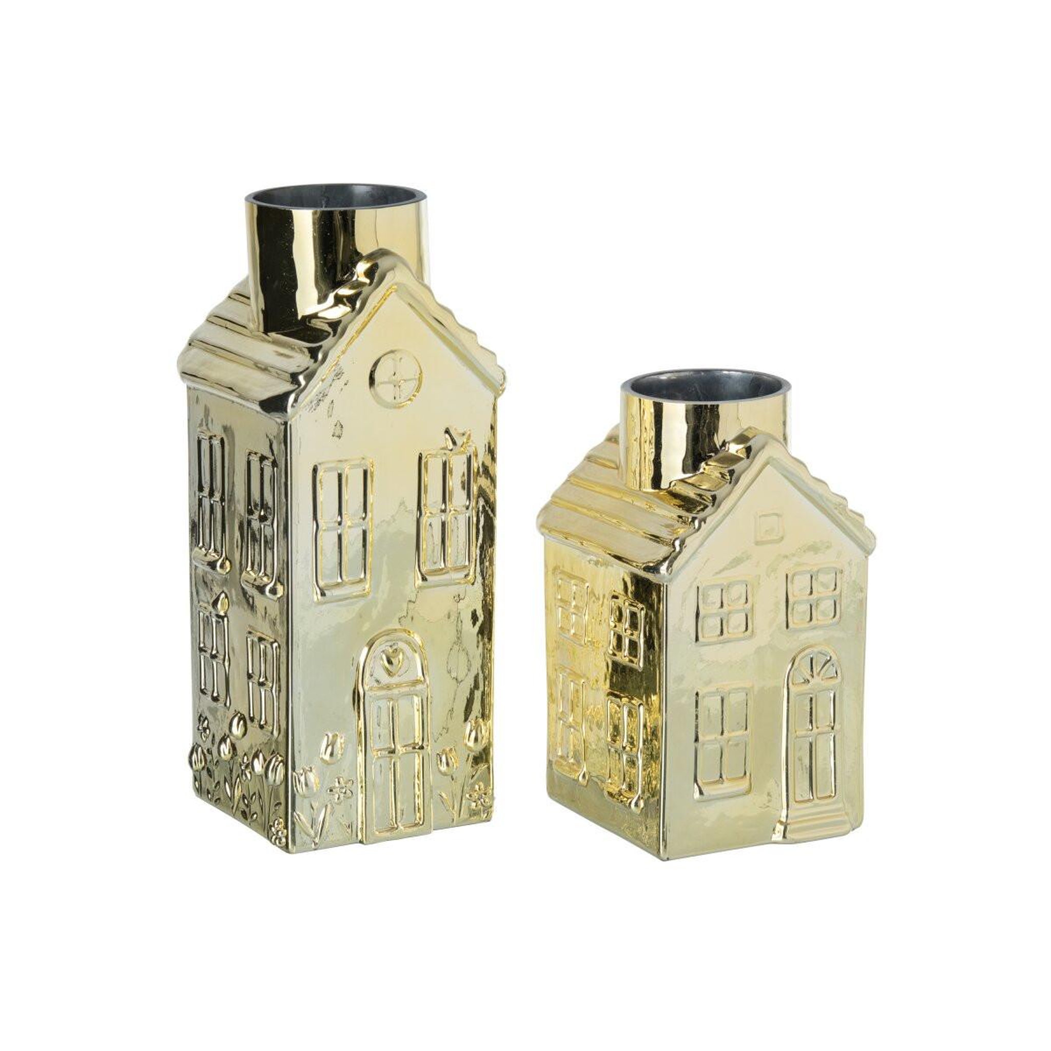 Voir la diapositive 2 : J-LINE Vase Maison en Verre  Karin  30cm Doré