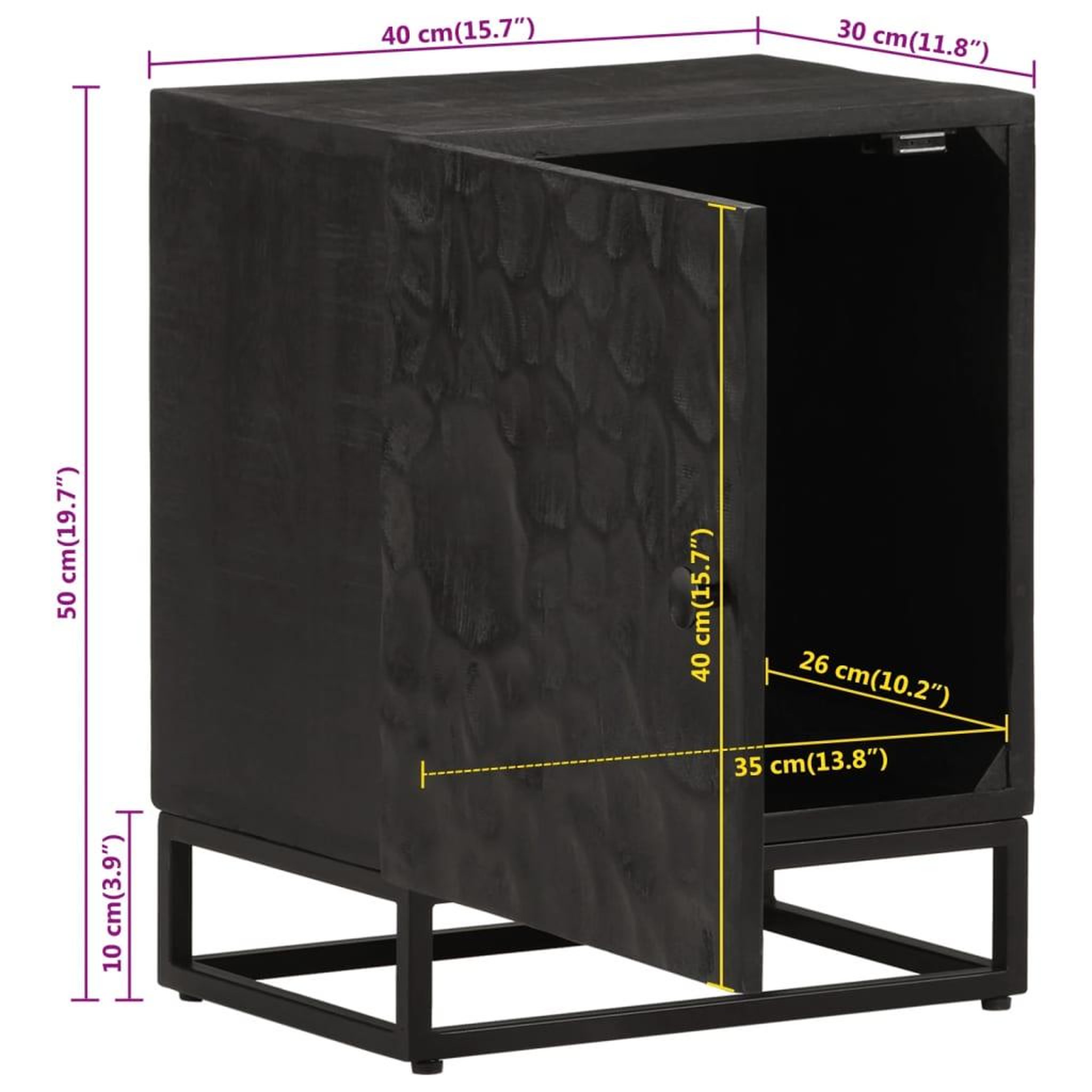 Voir la diapositive 6 : VIDAXL Table de chevet noir 40x30x50 cm bois massif manguier et fer