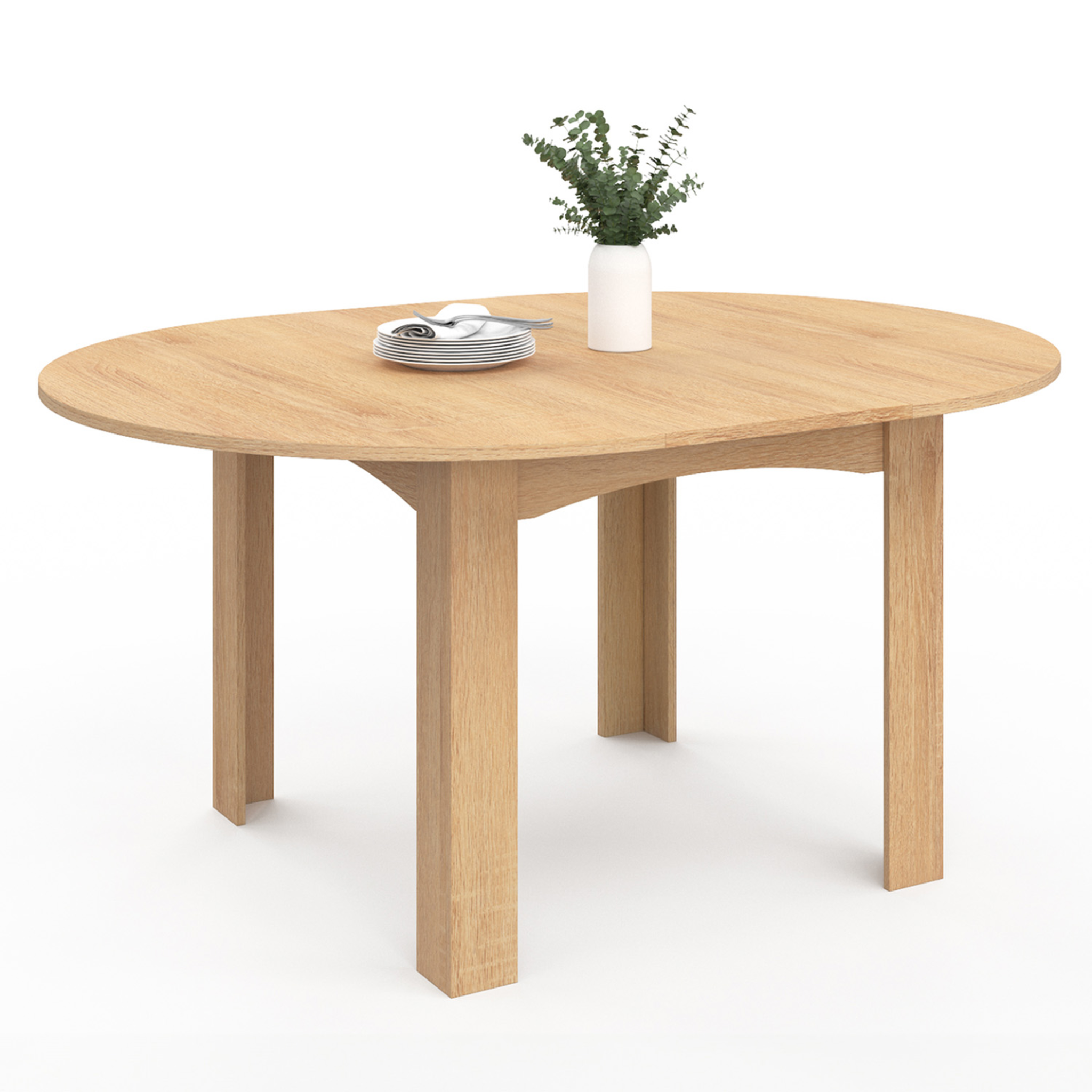 ID MARKET Table à manger extensible ronde dona 4-8 personnes façon hêtre 110-150 cm