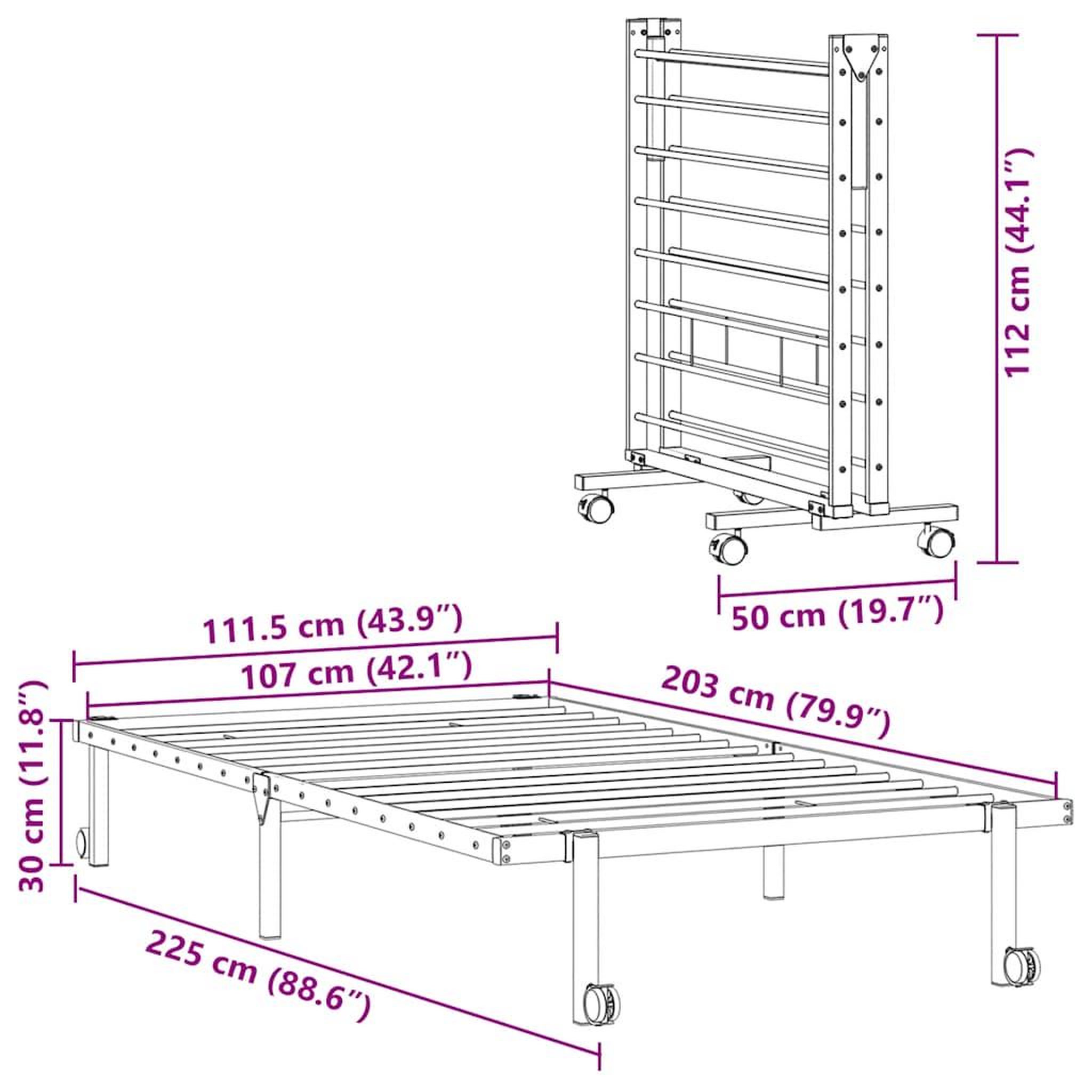 Voir la diapositive 6 : VIDAXL Cadre de lit sans matelas pliable noir 107x203 cm acier