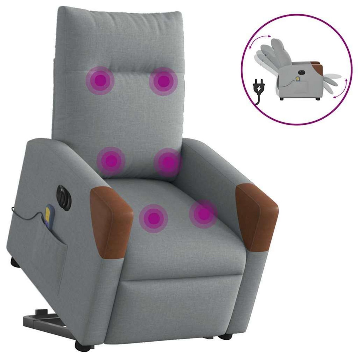 VIDAXL Fauteuil inclinable de massage electrique Gris clair Tissu