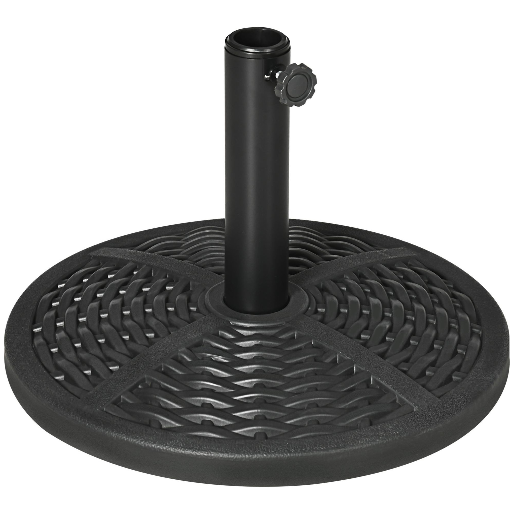 Voir la diapositive 1 : OUTSUNNY Pied de parasol rond base de lestage Ø 45 x 33H cm HDPE aspect rotin tressé poids net 8 Kg noir