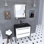 Aurlane Pack Meuble de salle de bain 80x50 cm - 2 tiroirs - vasque résine noire effet pierre + miroir LED