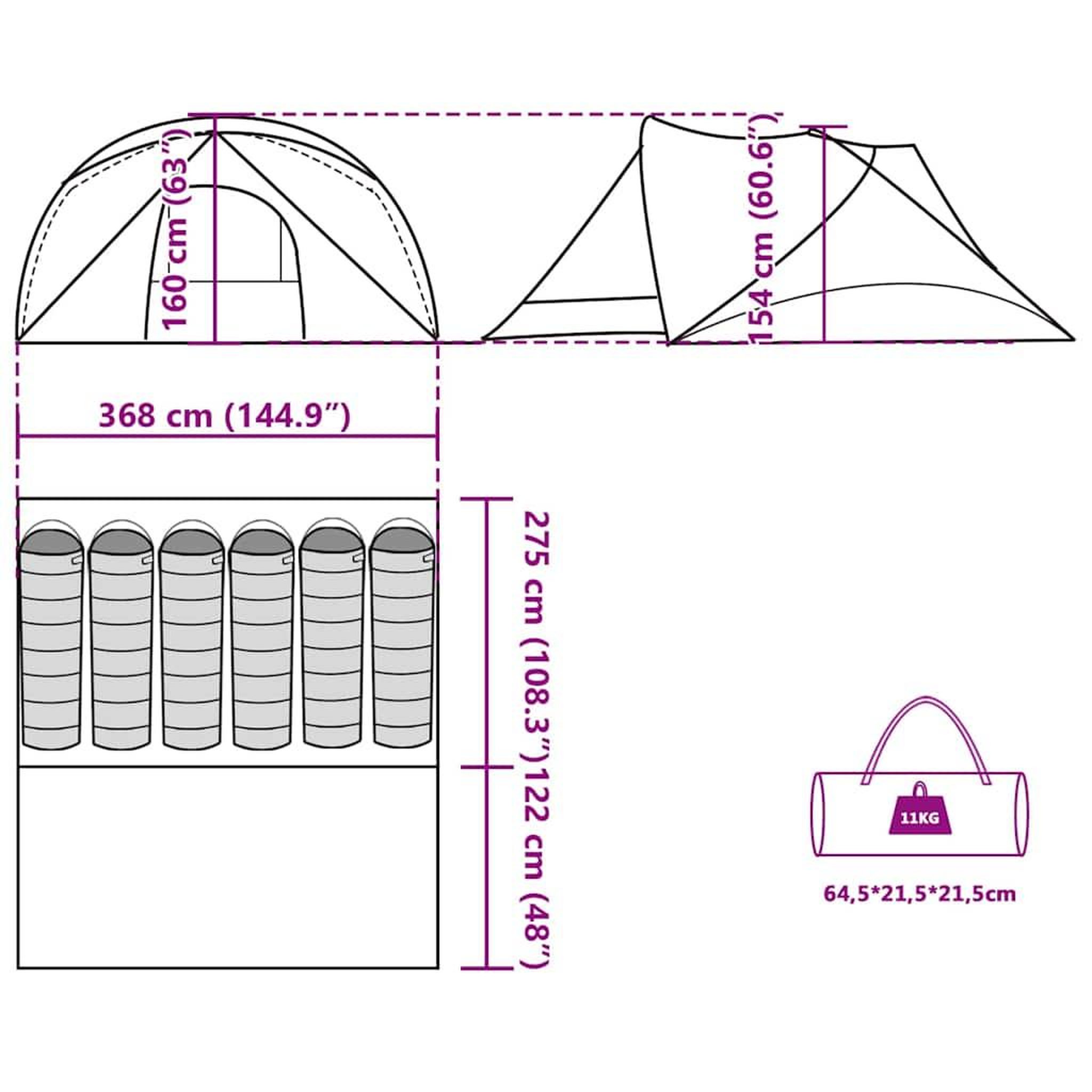 Voir la diapositive 6 : VIDAXL Tente de cabine familiale 6 personnes bleu impermeable