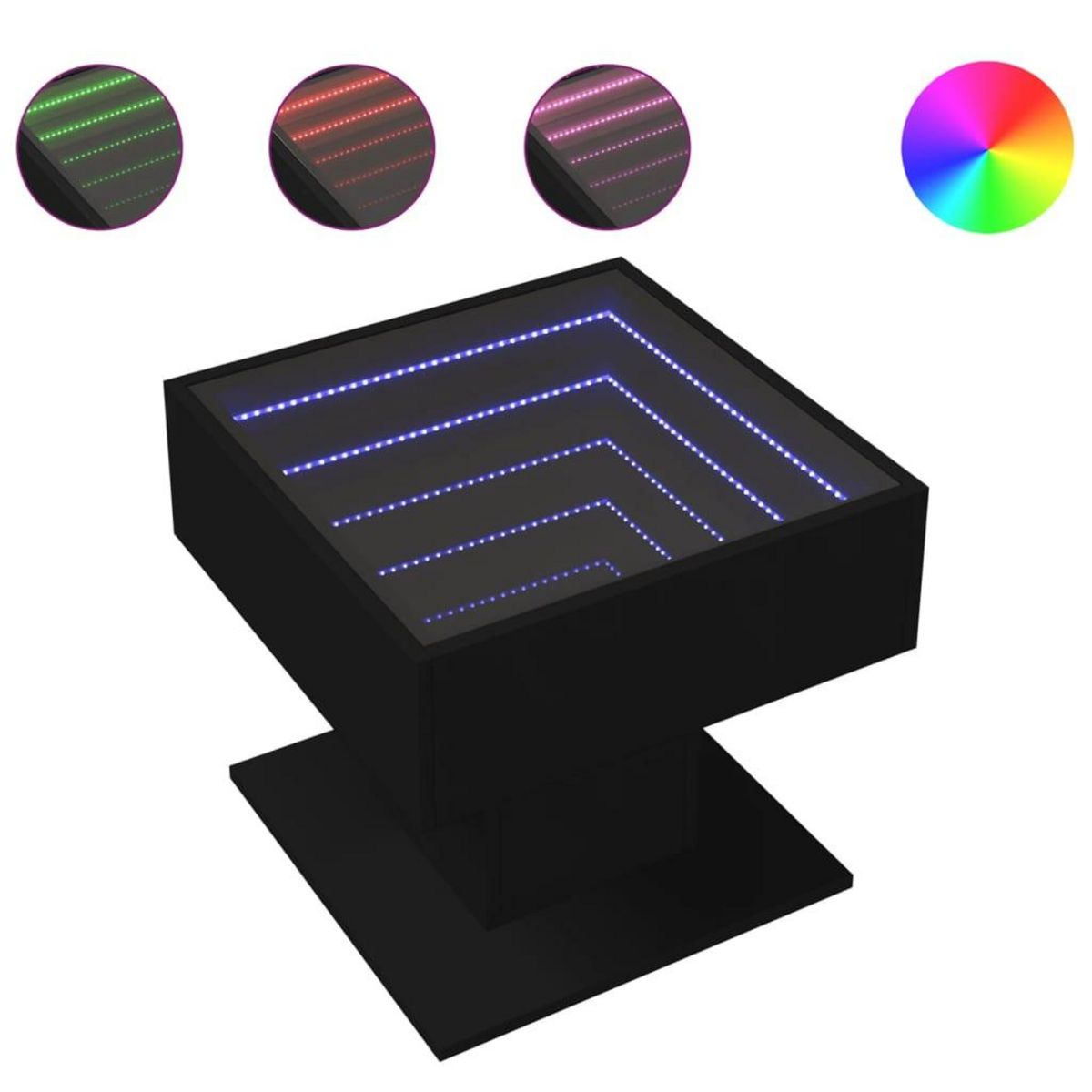 VIDAXL Table basse avec LED noir 50x50x45 cm bois d'ingenierie