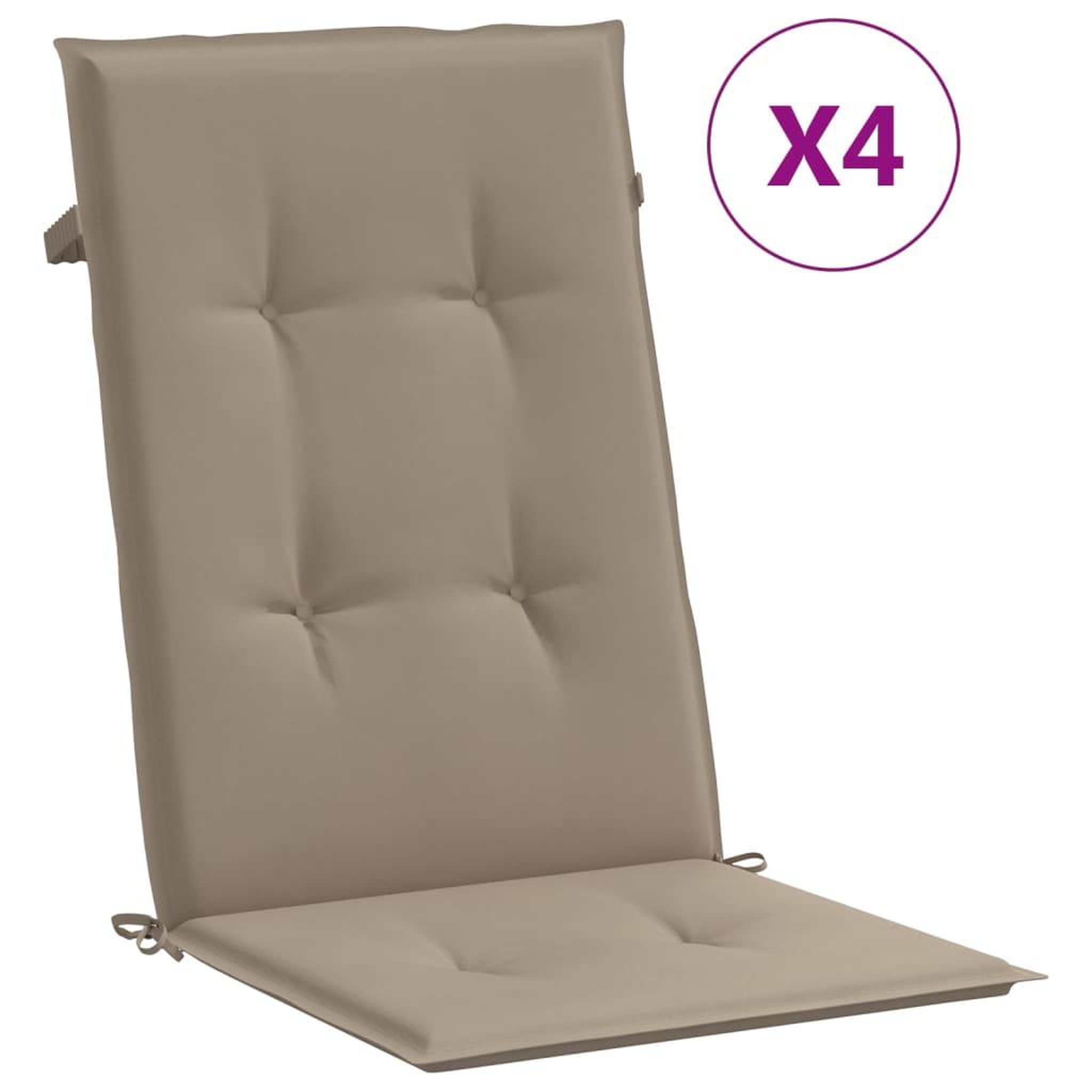 Voir la diapositive 2 : VIDAXL Coussins de chaise de jardin dossier haut lot de 4 taupe tissu