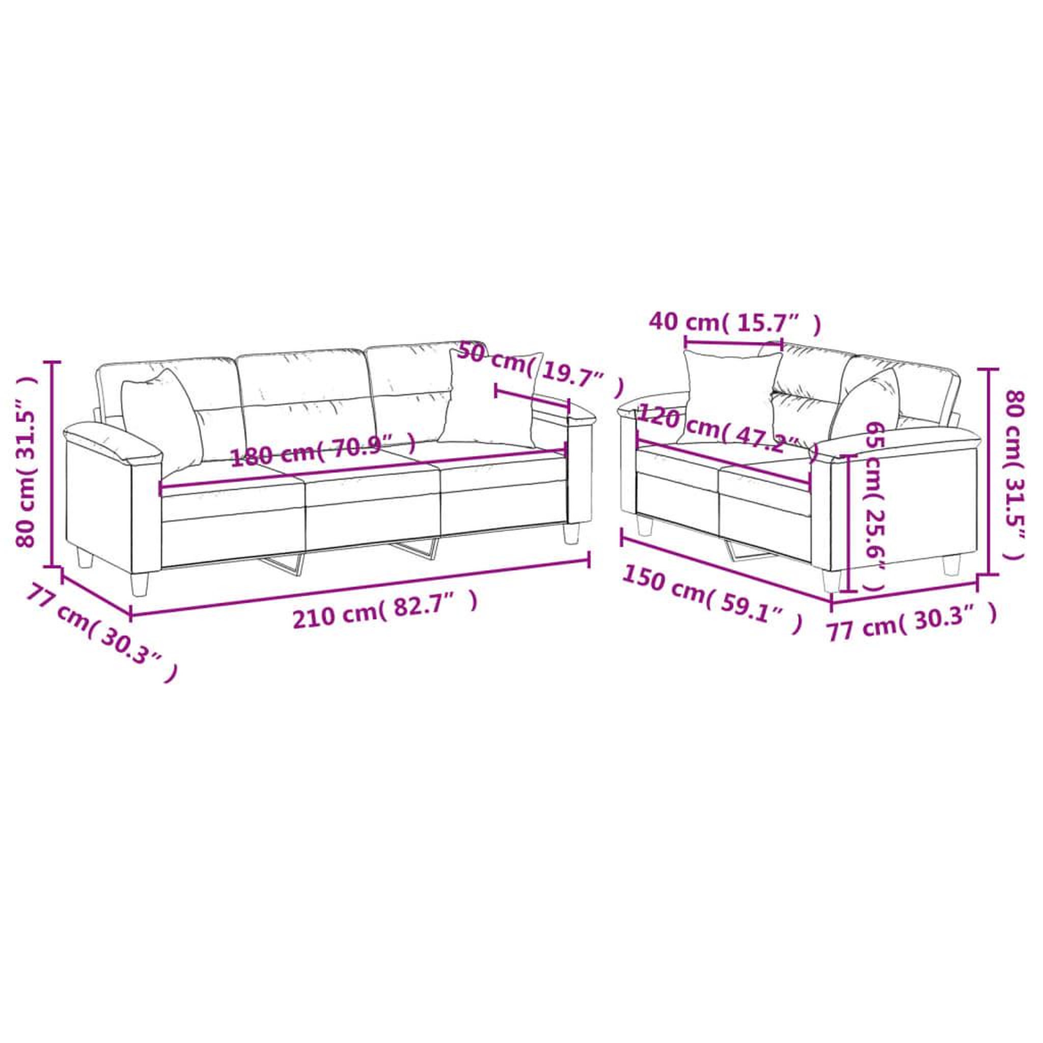 Voir la diapositive 6 : VIDAXL Ensemble de canapes 2 pcs avec coussins Beige Tissu microfibre