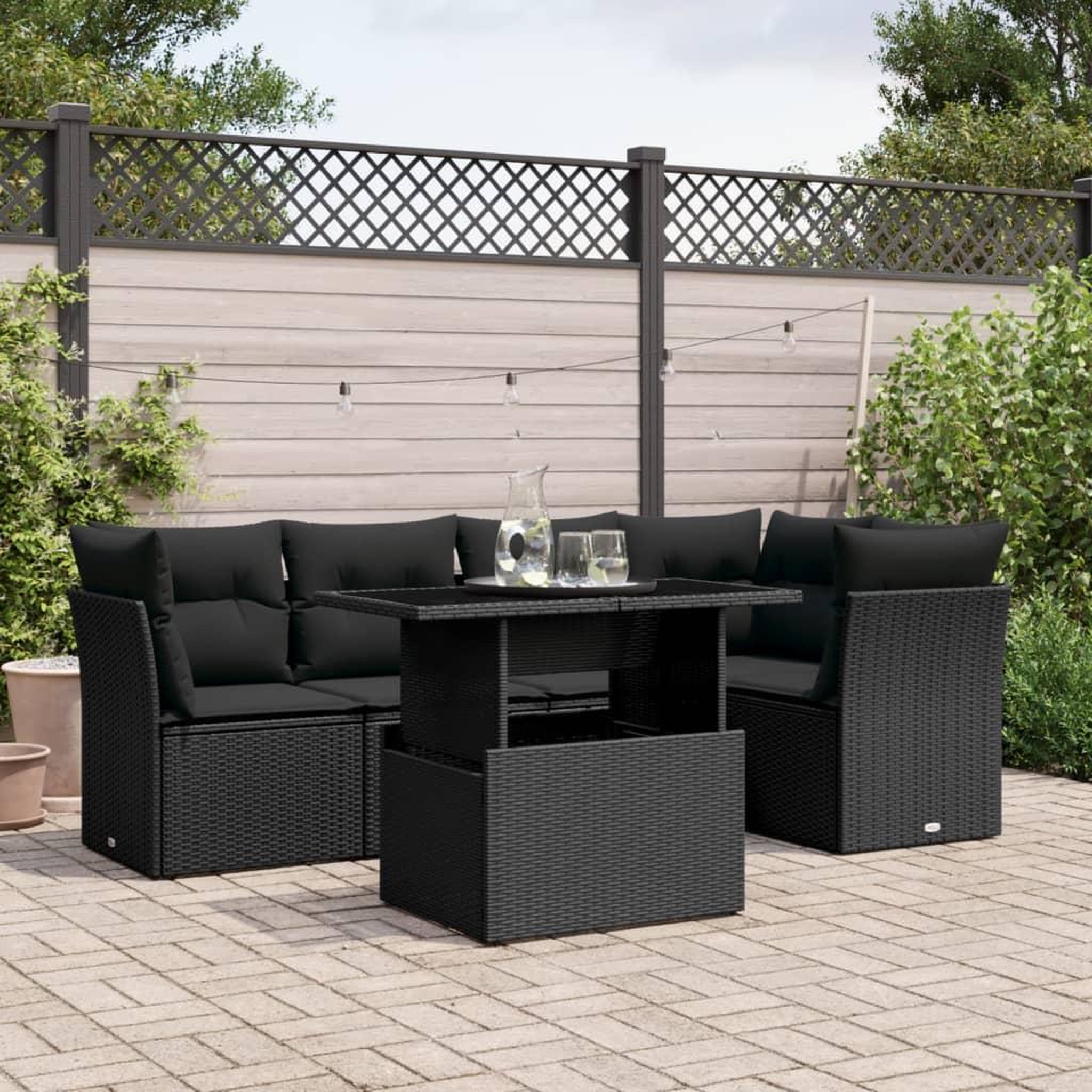 VIDAXL Salon de jardin 6 pcs avec coussins noir resine tressee