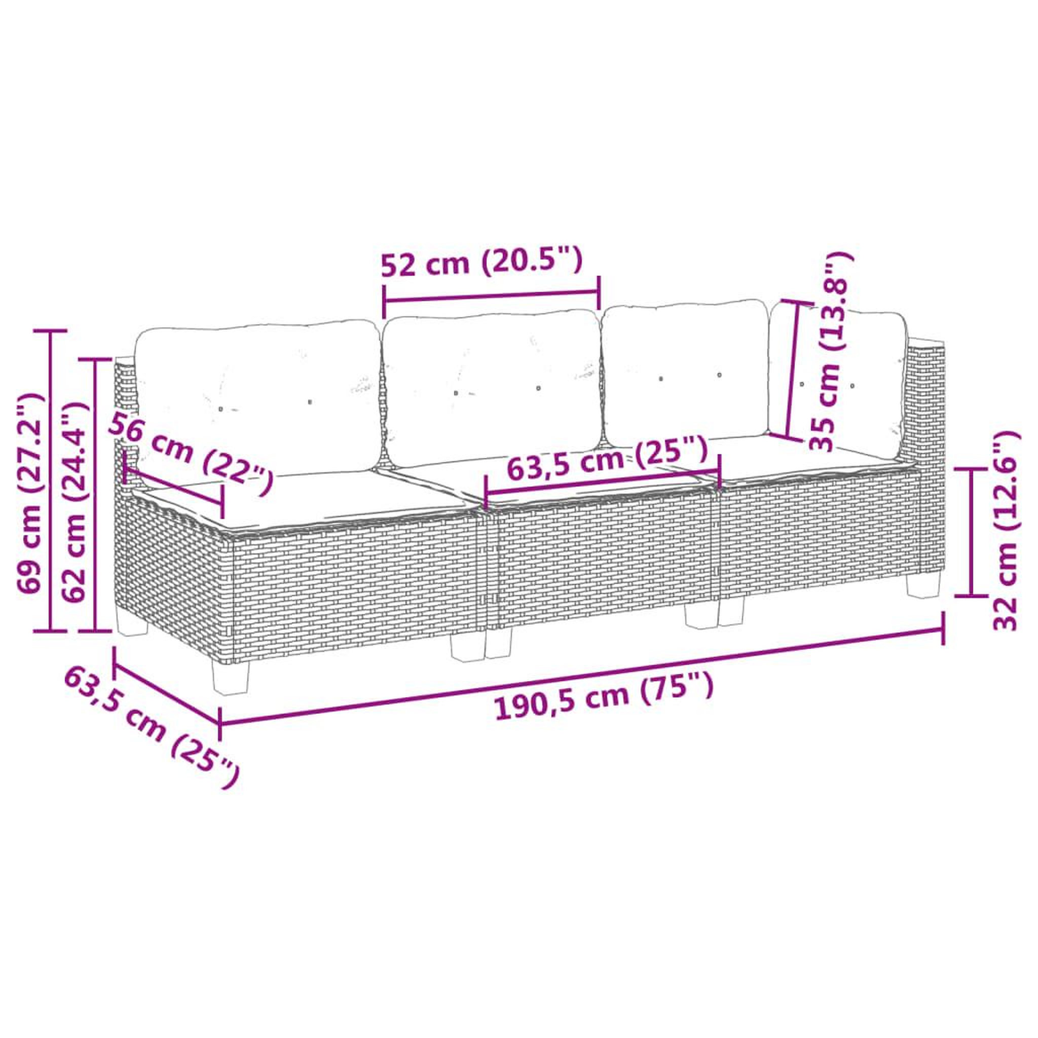 Voir la diapositive 6 : VIDAXL Canape de jardin avec coussins 3 places beige resine tressee