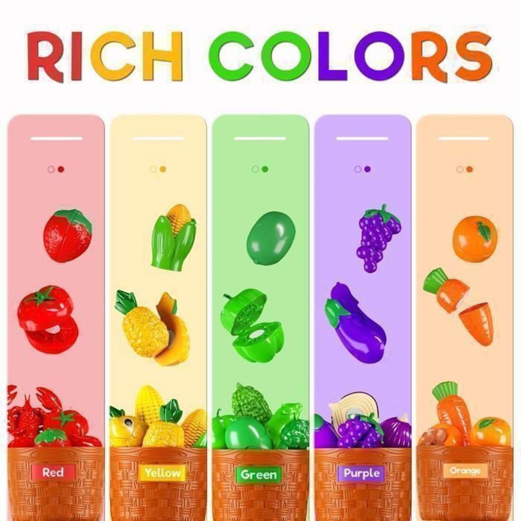 Voir la diapositive 3 : Coffret cuisine jouet 24 pièces fruits et légumes multicolores pour enfants dès 3 ans