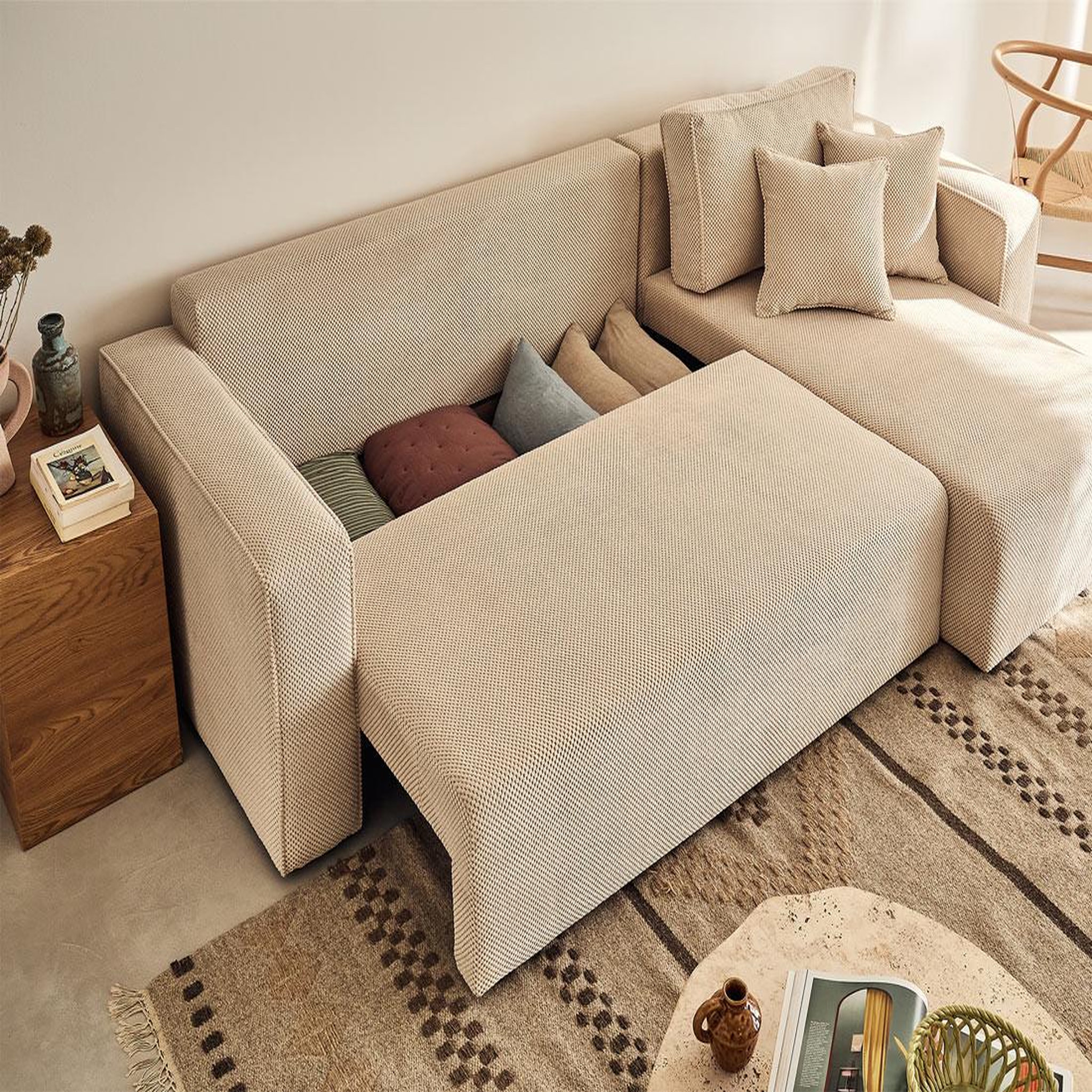 Voir la diapositive 3 : BEST MOBILIER Topaze - canapé d'angle réversible - 4 places - convertible avec coffre - en velours texturé