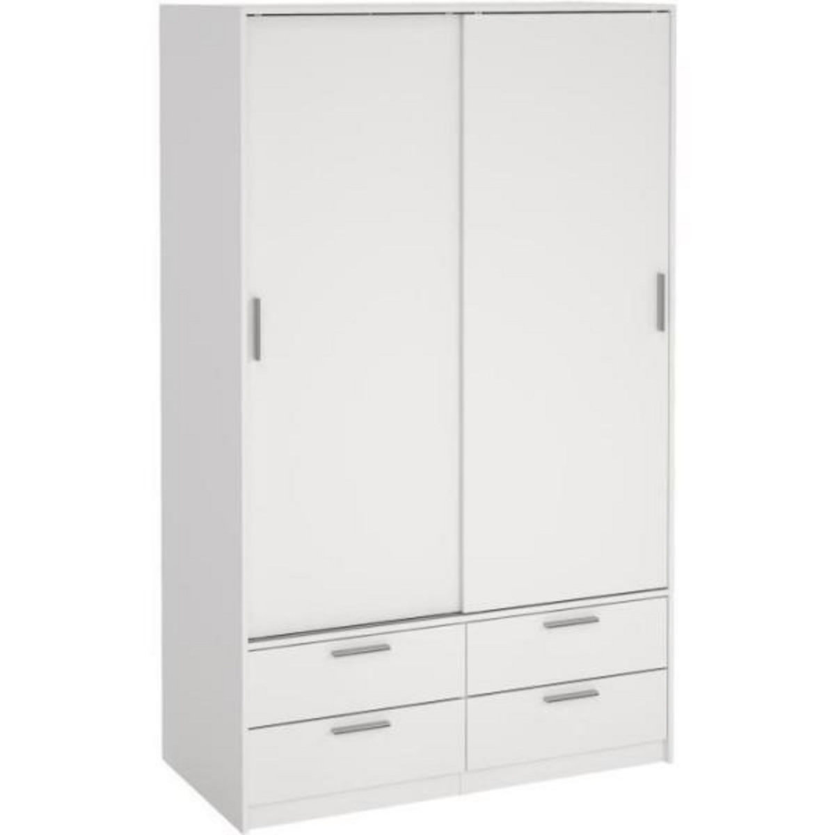 MARKET24 Armoire - Blanc mat - 2 portes coulissantes - 4 tiroirs - L121,2 x P60,25 x H200 cm - ONTARIO