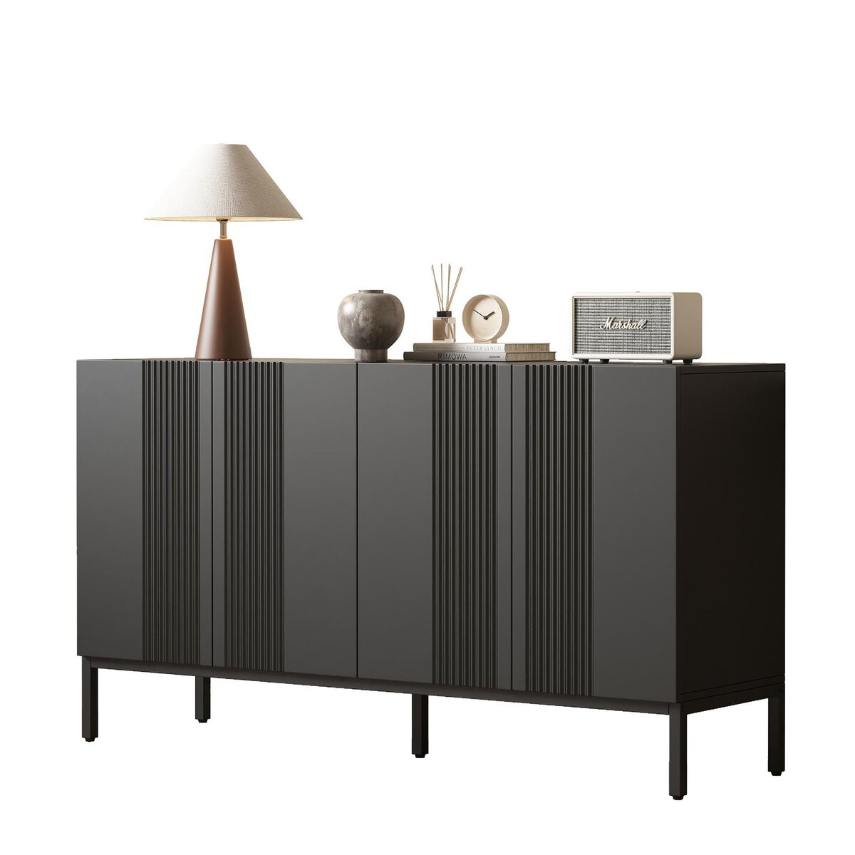 MERAX Buffet 4 porte(s) 0 tiroir(s) - 145 cm noir mdf