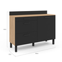 Voir la diapositive 6 : ID MARKET Buffet bas casserolier de cuisine 120 cm CINA plan de travail H.83 cm 1 porte + 3 tiroirs façon hêtre et noir