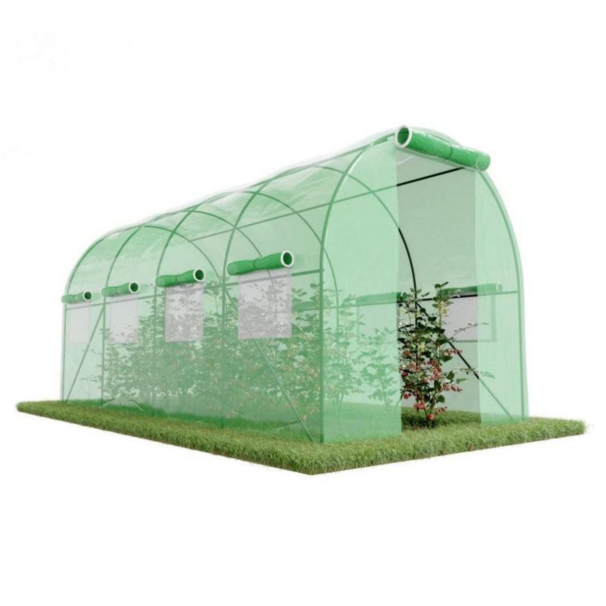 EUROSPEN Serre de Jardin Tunnel 8m² - bâche armée - avec fenêtres latérales et porte zipée